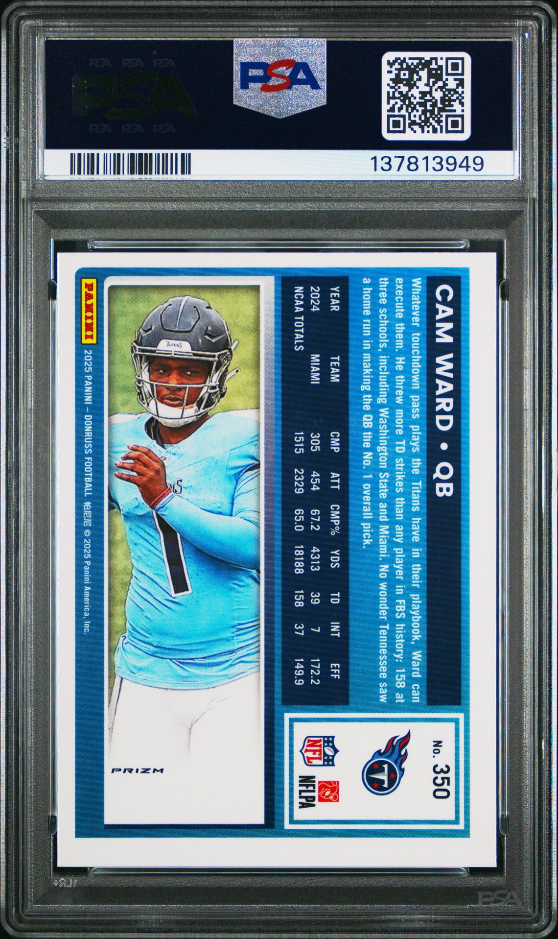 2025 Panini Donruss Cam Ward #350 (Optic Preview-Red Pandora) Mint 9 back