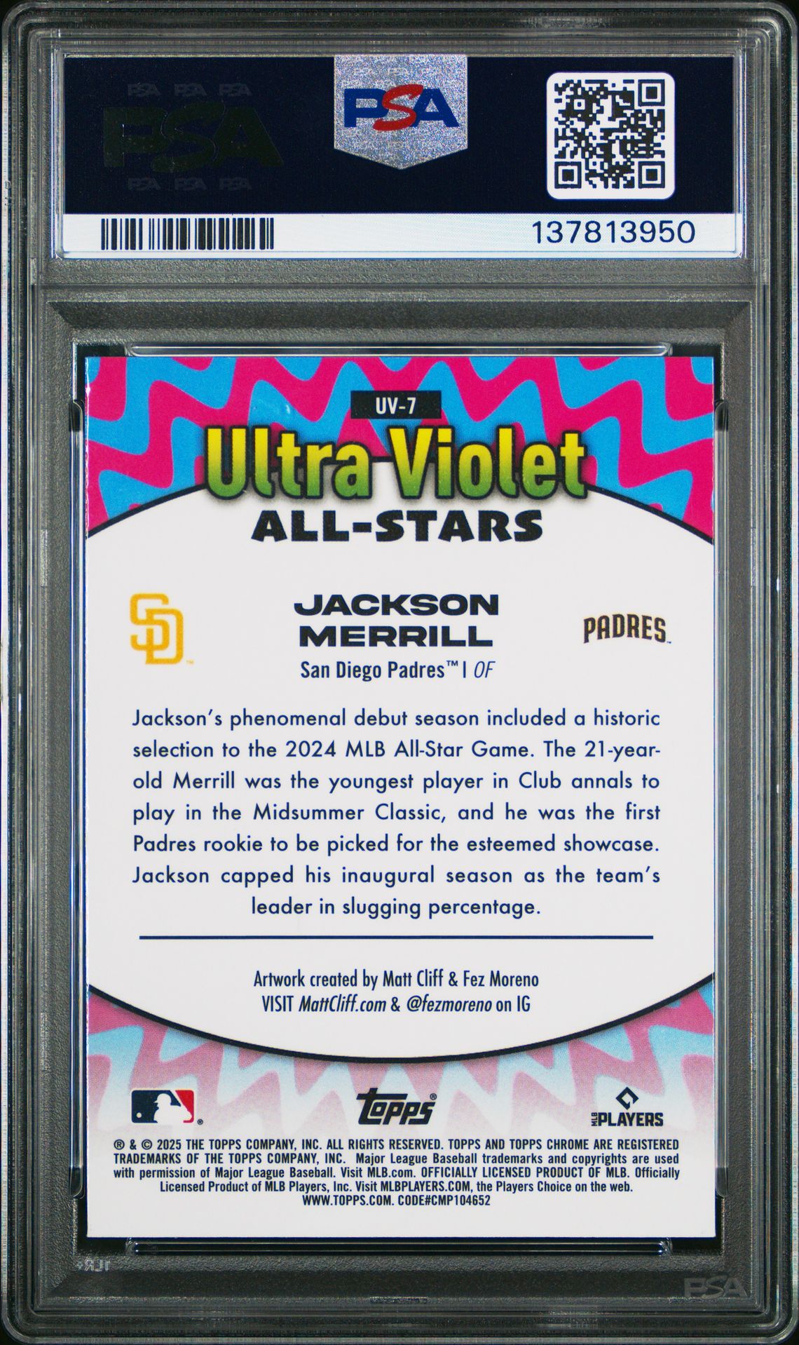 2025 Topps Chrome Ultra Violet All Stars Jackson Merrill #Uv7 Mint 9 back