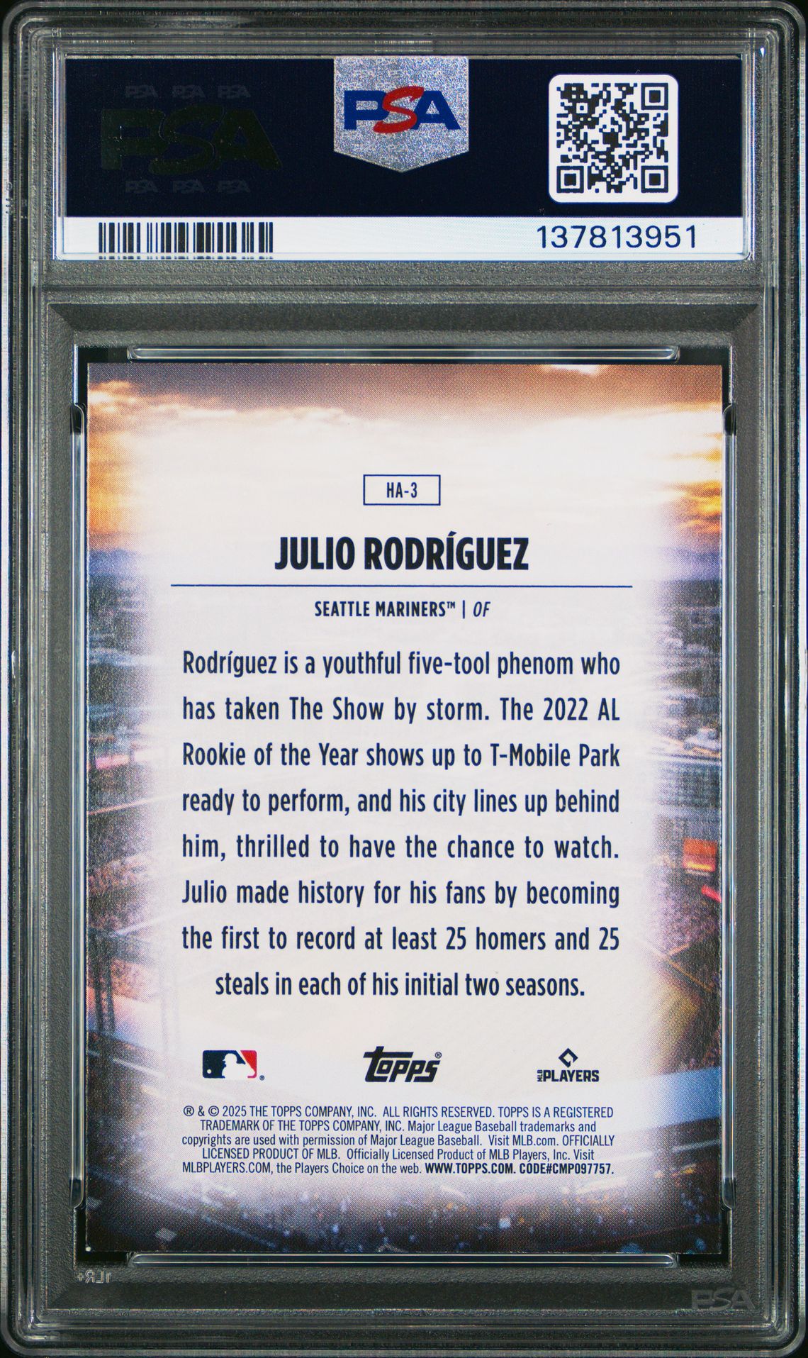 2025 Topps Home Field Advantage Julio Rodriguez #Ha3 Mint 9 back
