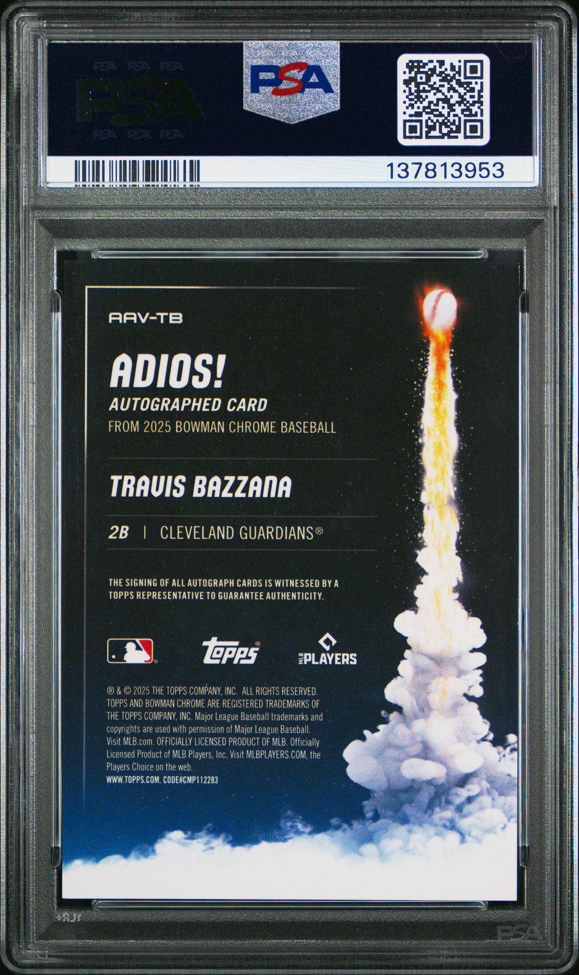 2025 Bowman Chrome Adios Autographs Travis Bazzana #Aav-Tb (Adios Auto-Orange Ref) Gem Mt 10 back