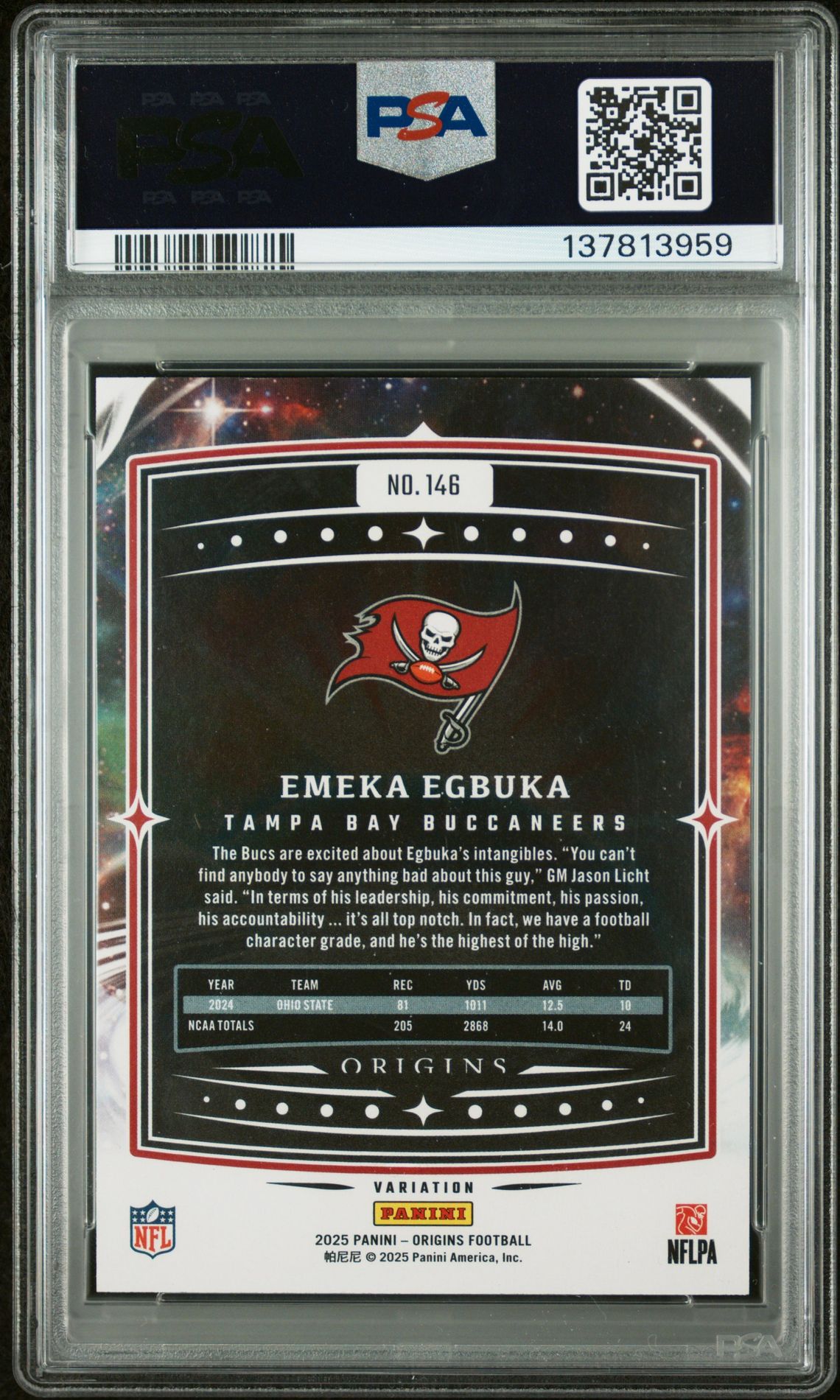 2025 Panini Origins Emeka Egbuka #146 (Variation) Gem Mt 10 back