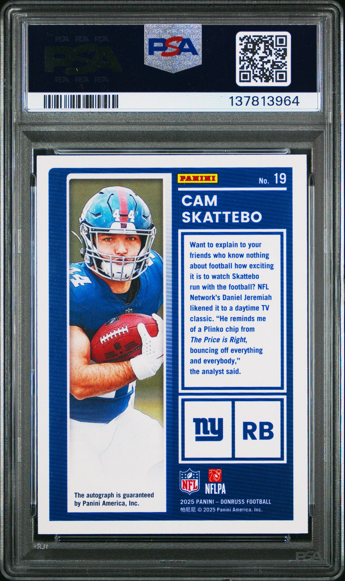 2025 Panini Donruss The Rookies Cam Skattebo #19 (The Rookies-Autograph) Mint 9 back