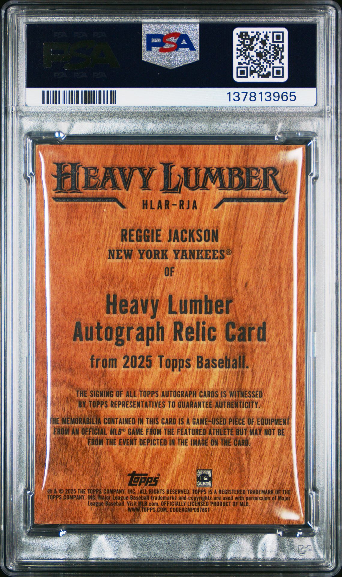 2025 Topps Heavy Lumber Autograph Relics Reggie Jackson #Hlarrja (Series 2) Nm-Mt 8 back