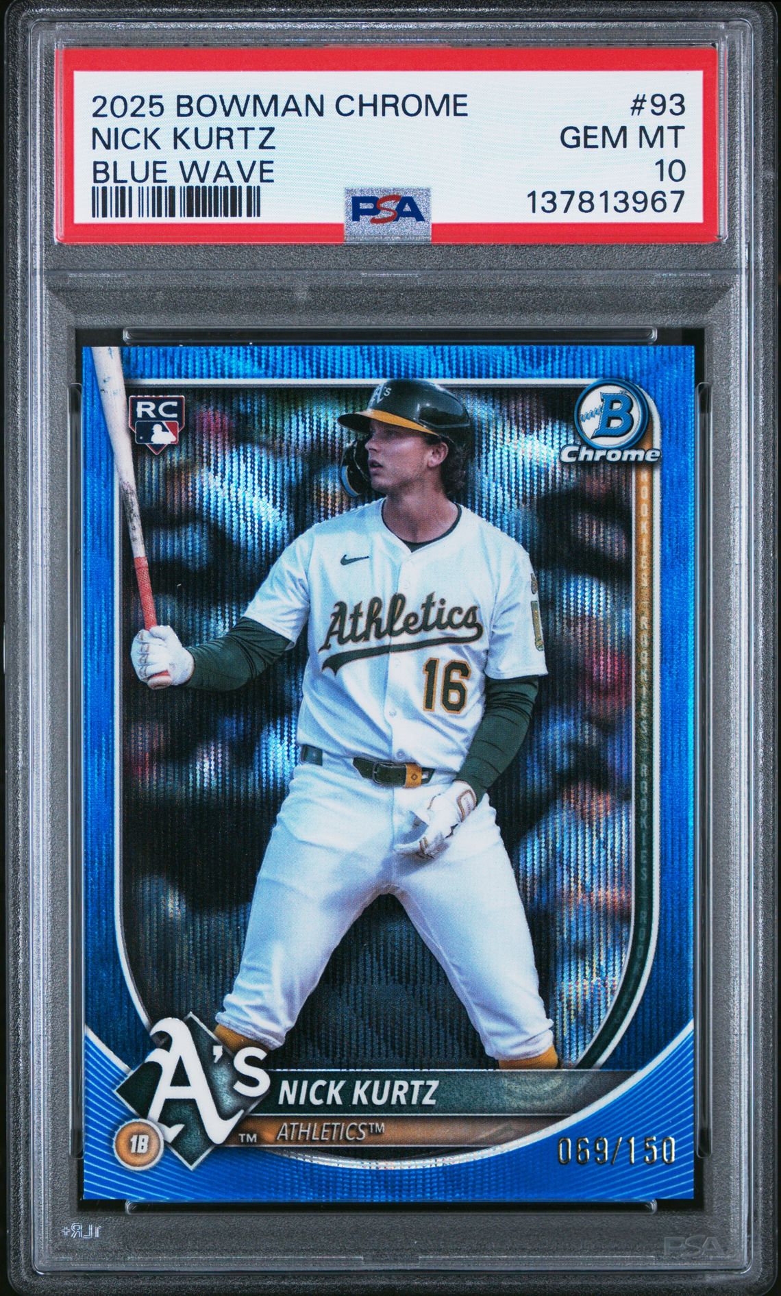2025 Bowman Chrome Nick Kurtz #93 (Blue Wave) Gem Mt 10 front