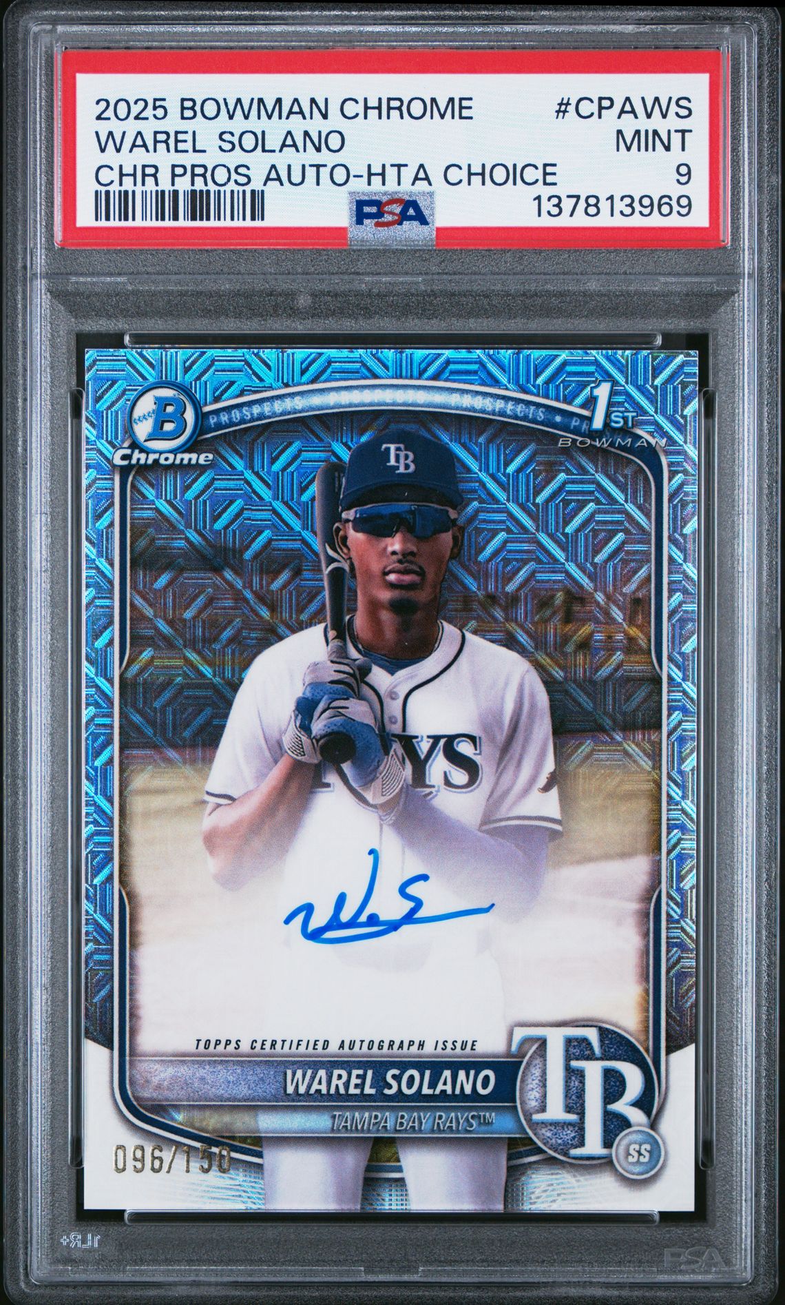 2025 Bowman Chrome Prospect Autographs Warel Solano #Cpaws (Chr Pros Auto-Hta Choice) Mint 9 front
