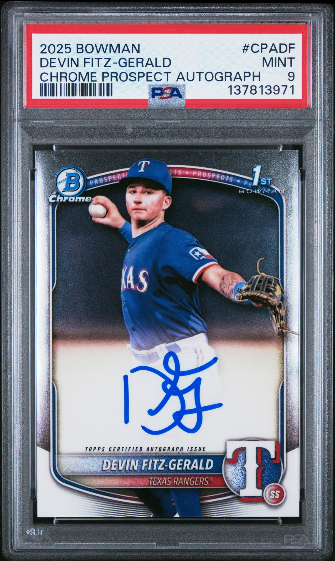 2025 Bowman Chrome Prospect Autographs Devin Fitz-Gerald #Cpadf Mint 9 front
