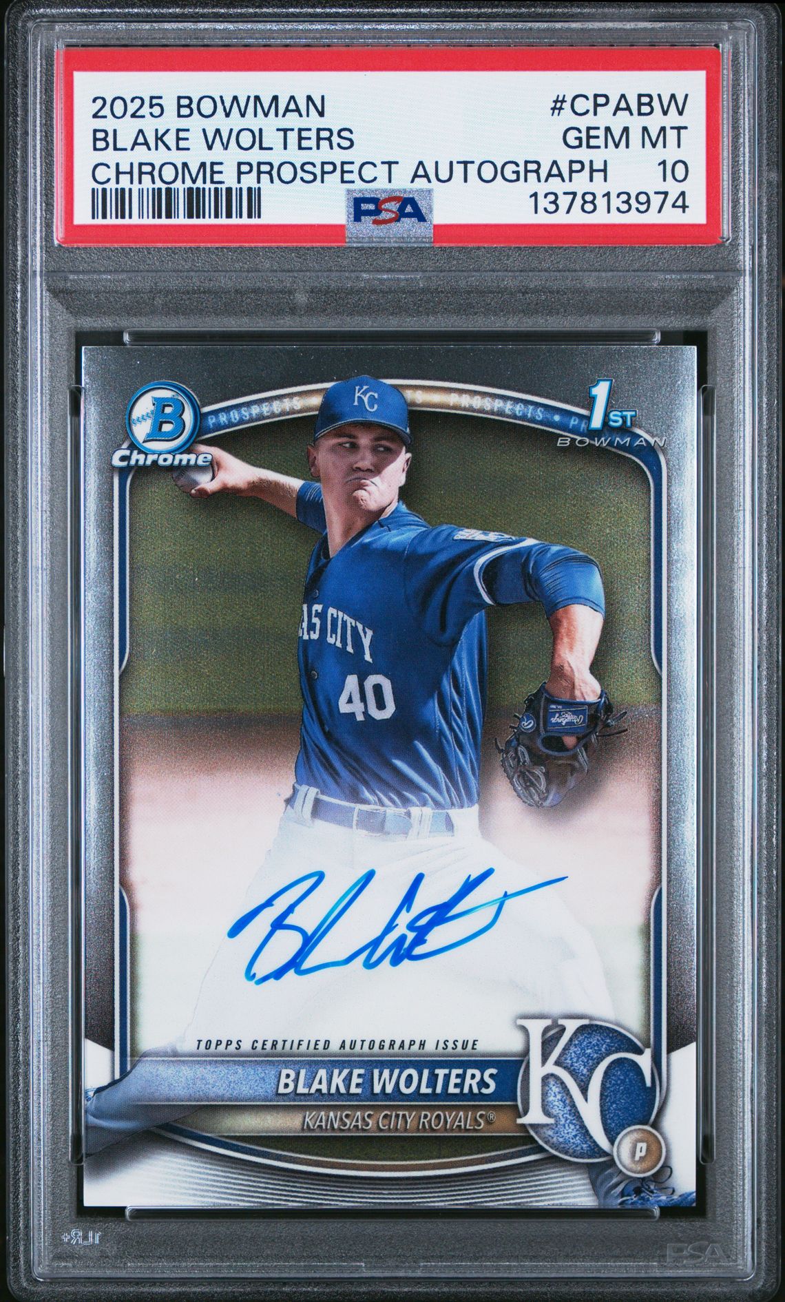 2025 Bowman Chrome Prospect Autographs Blake Wolters #Cpabw Gem Mt 10 front