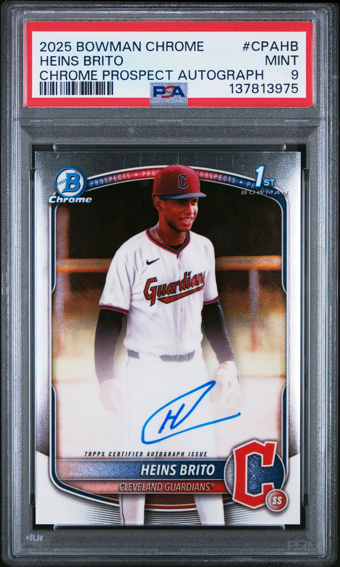2025 Bowman Chrome Prospect Autographs Heins Brito #Cpahb Mint 9 front