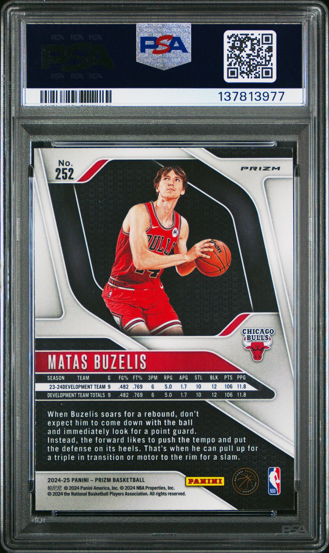 2024 Panini Prizm Matas Buzelis #252 (Silver Prizm) Mint 9 back