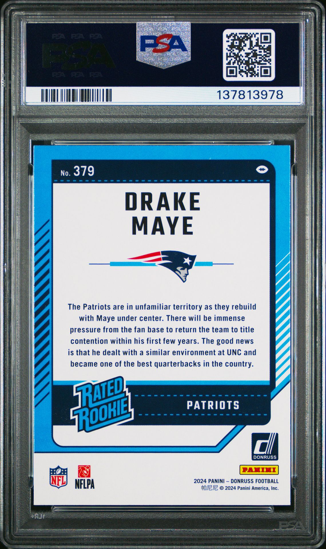 2024 Panini Donruss Drake Maye #379 Nm-Mt 8 back