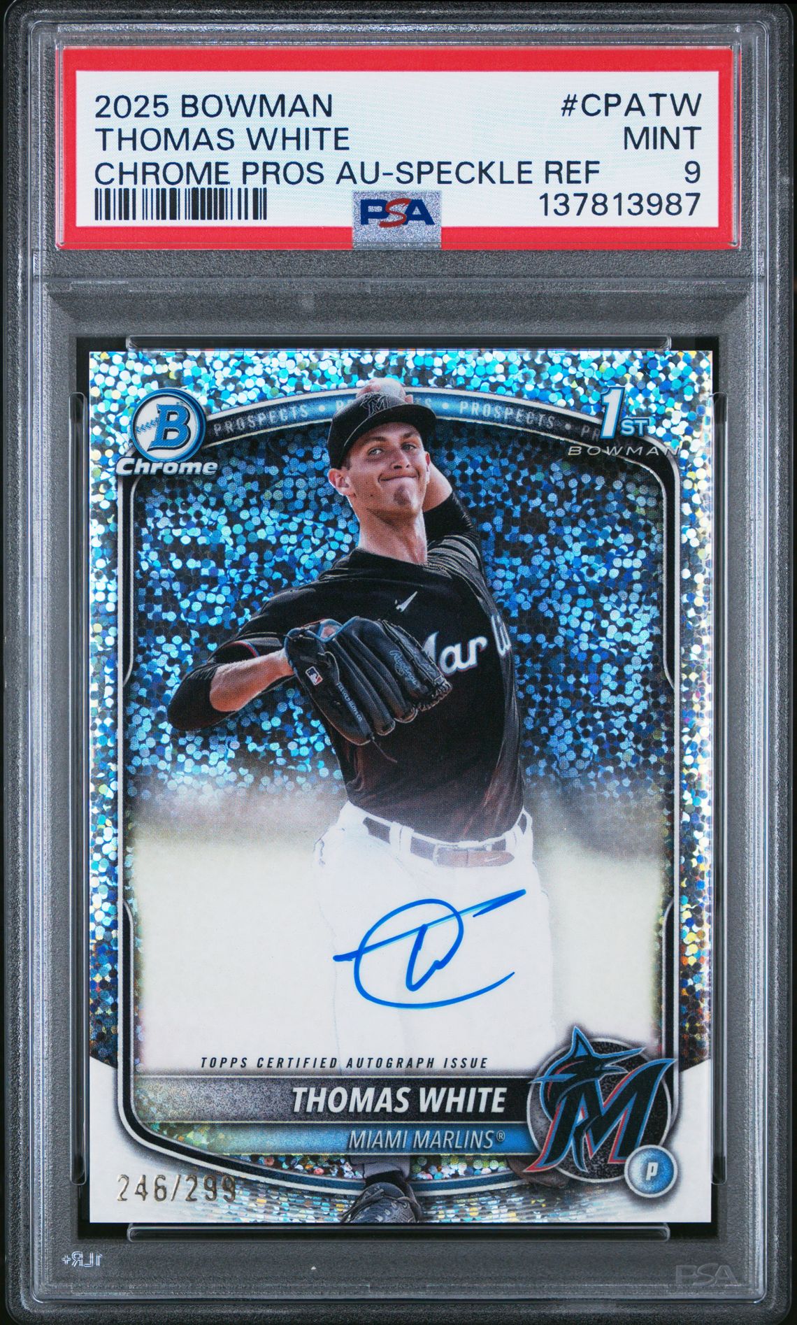 2025 Bowman Chrome Prospect Autographs Thomas White #Cpatw (Chrome Pros Au-Speckle Ref) Mint 9 front