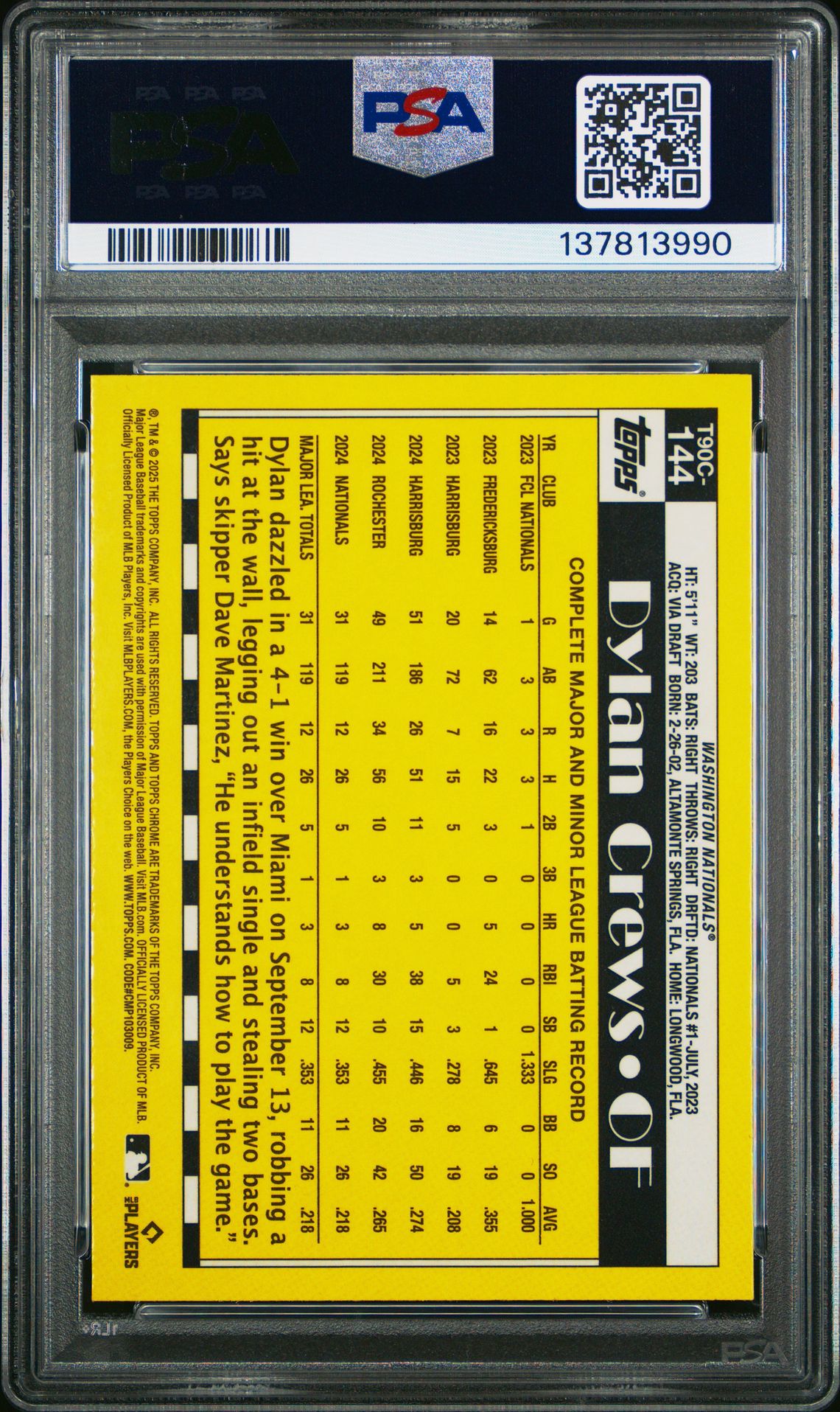 2025 Topps Silver Pack 1990 Chrome Promo Dylan Crews #144 Nm-Mt 8 back