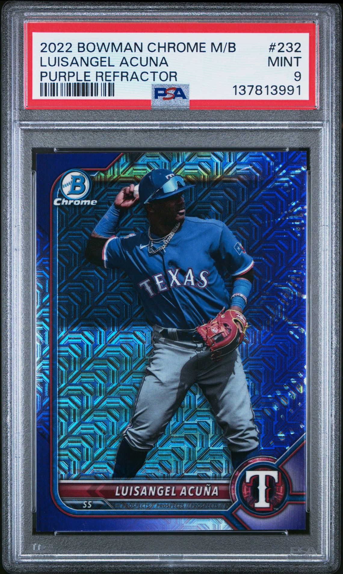 2022 Bowman Mega Box Chrome Luisangel Acuna #232 (Purple Refractor) Mint 9 front