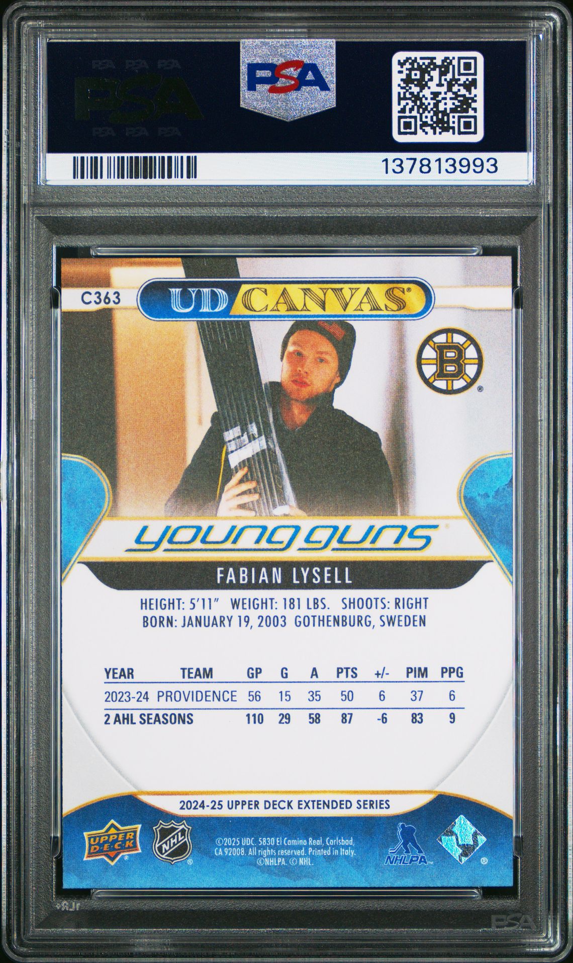 2024 Upper Deck Ud Canvas Fabian Lysell #C363 Gem Mt 10 back