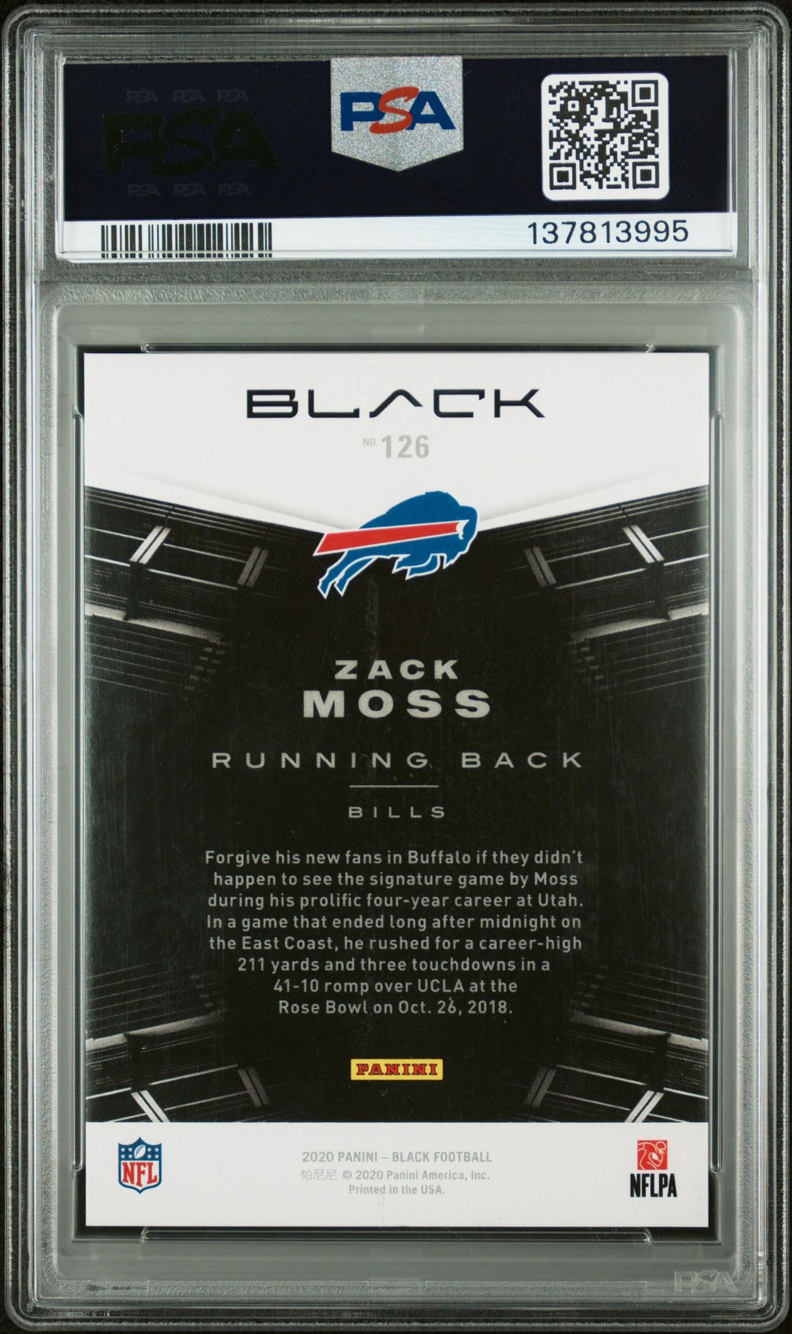 2020 Panini Black Zack Moss #126 (Ruby) Nm-Mt 8 back