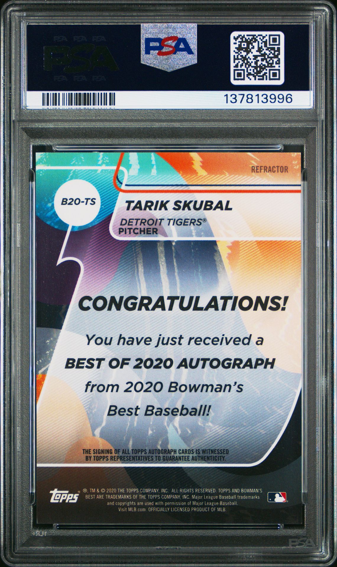 2020 Bowman's Best Best Of 2020 Autographs Tarik Skubal #B20Ts (Best/2020 Auto-Ref.) Gem Mt 10 back