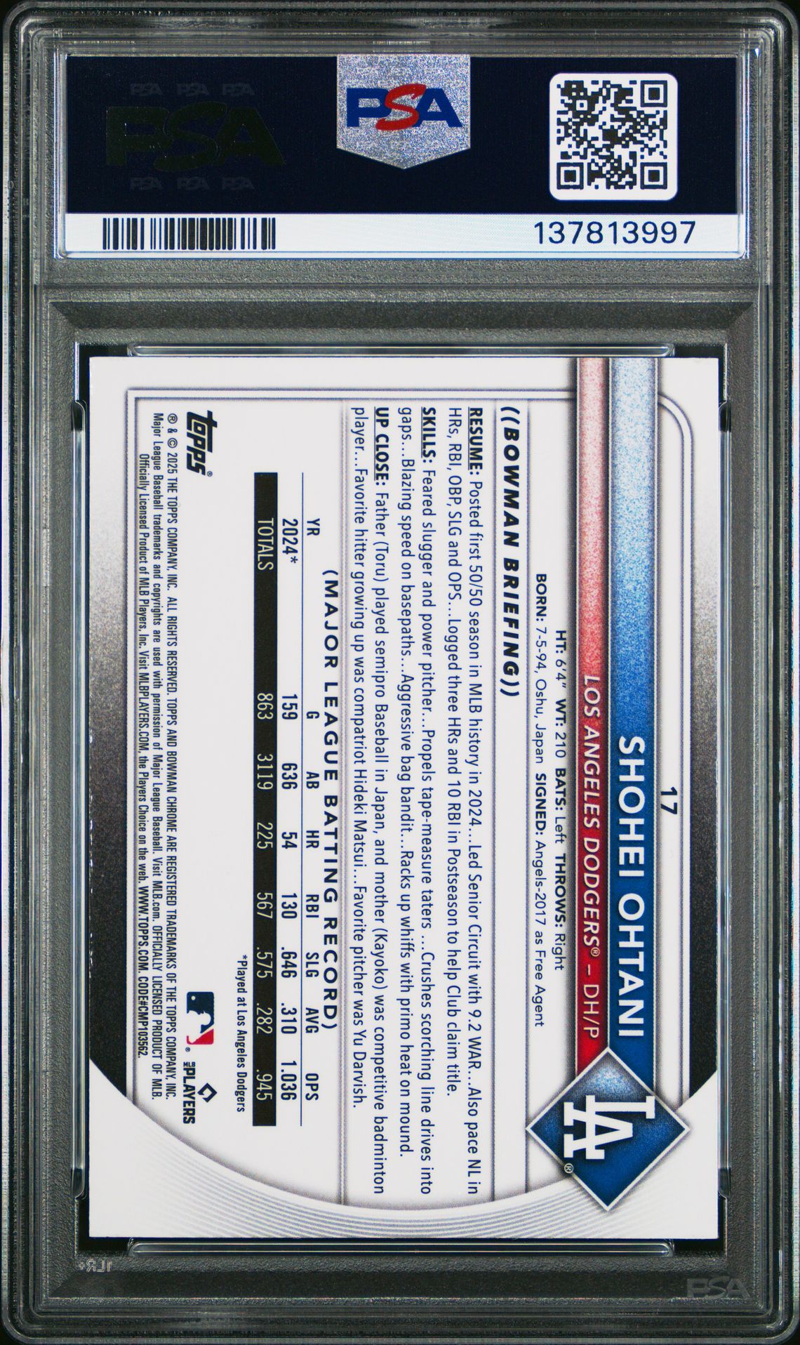 2025 Bowman Mega Box Chrome Shohei Ohtani #17 Gem Mt 10 back