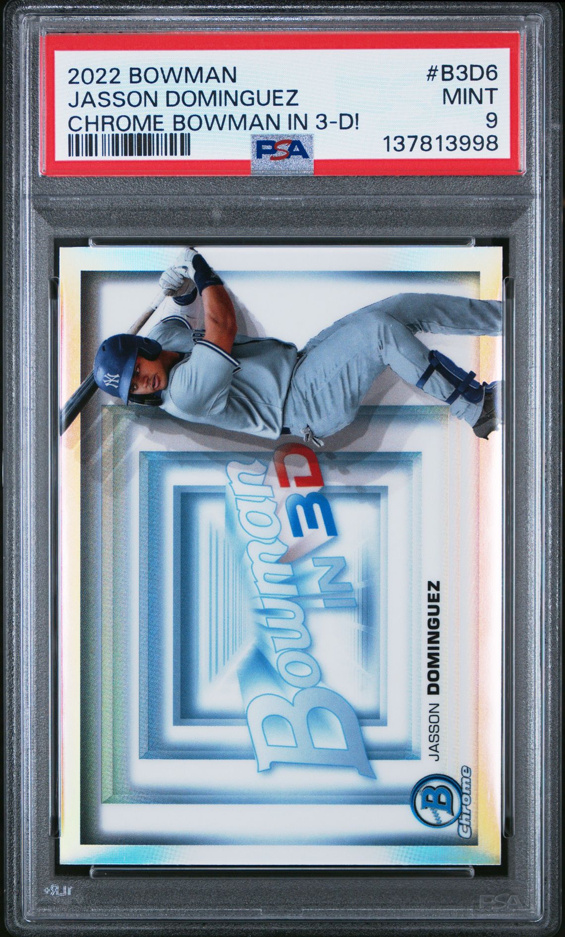 2022 Bowman Chrome Bowman In 3-D! Jasson Dominguez #B3D6 (Chrome Bowman In 3-D!) Mint 9 front