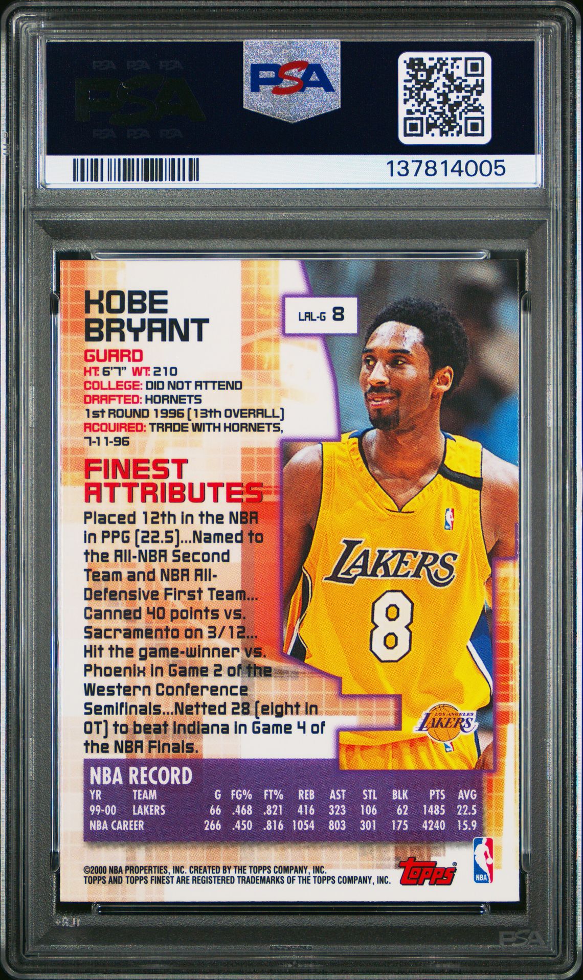 2000 Finest Kobe Bryant #8 Mint 9 back