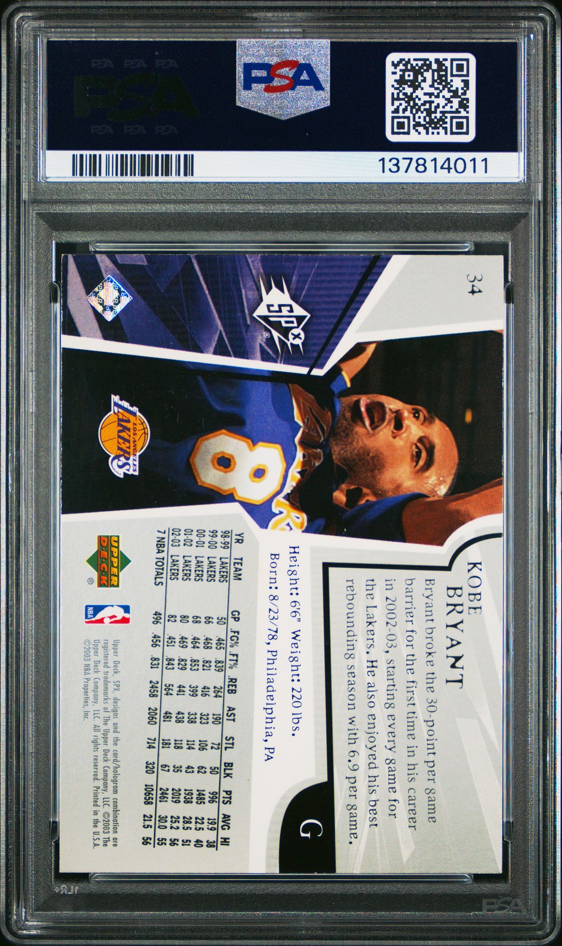 2003 Spx Kobe Bryant #34 Nm-Mt 8 back