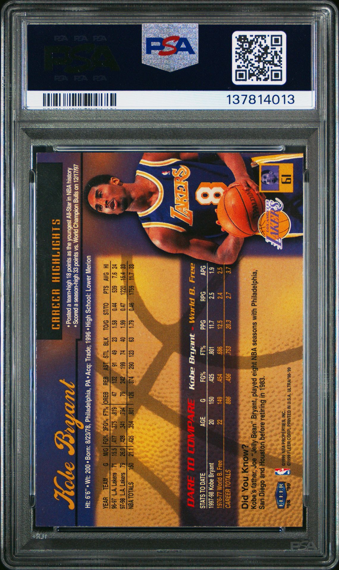 1998 Ultra Kobe Bryant #61 Nm-Mt+ 8.5 back