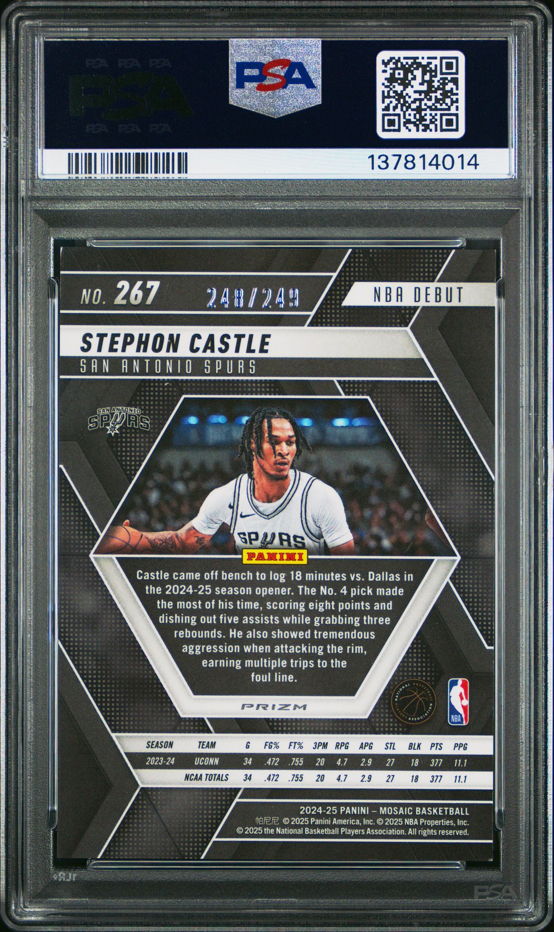 2024 Panini Mosaic Stephon Castle #267 (Orange) Mint 9 back