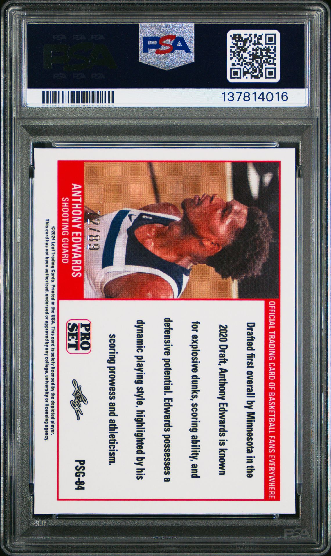 2023 Leaf Web Exclusives Anthony Edwards #Psg84 (Pro Set Red) Mint 9 back