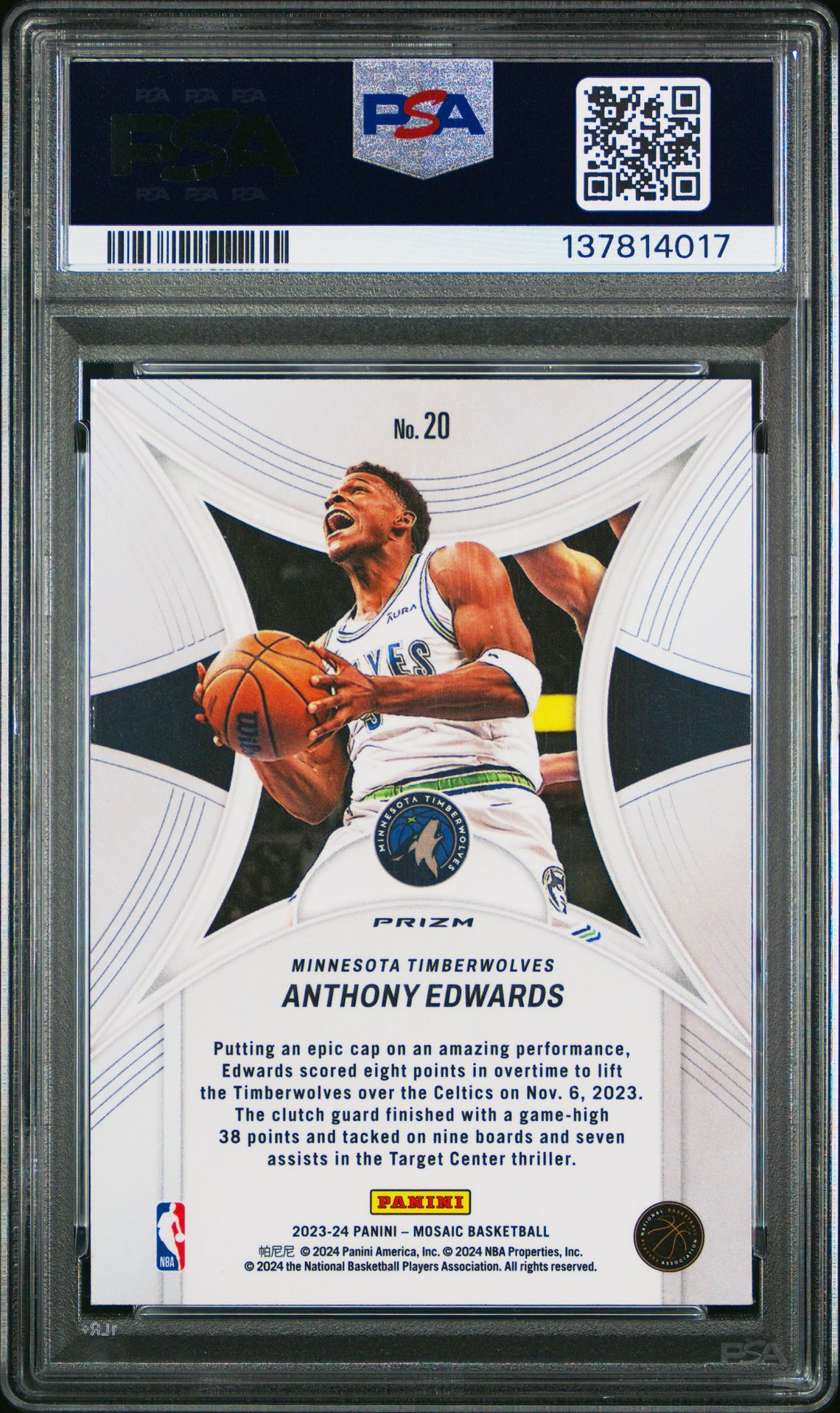 2023 Panini Mosaic Epic Performers Anthony Edwards #20 (Epic Performers-Green) Nm-Mt 8 back