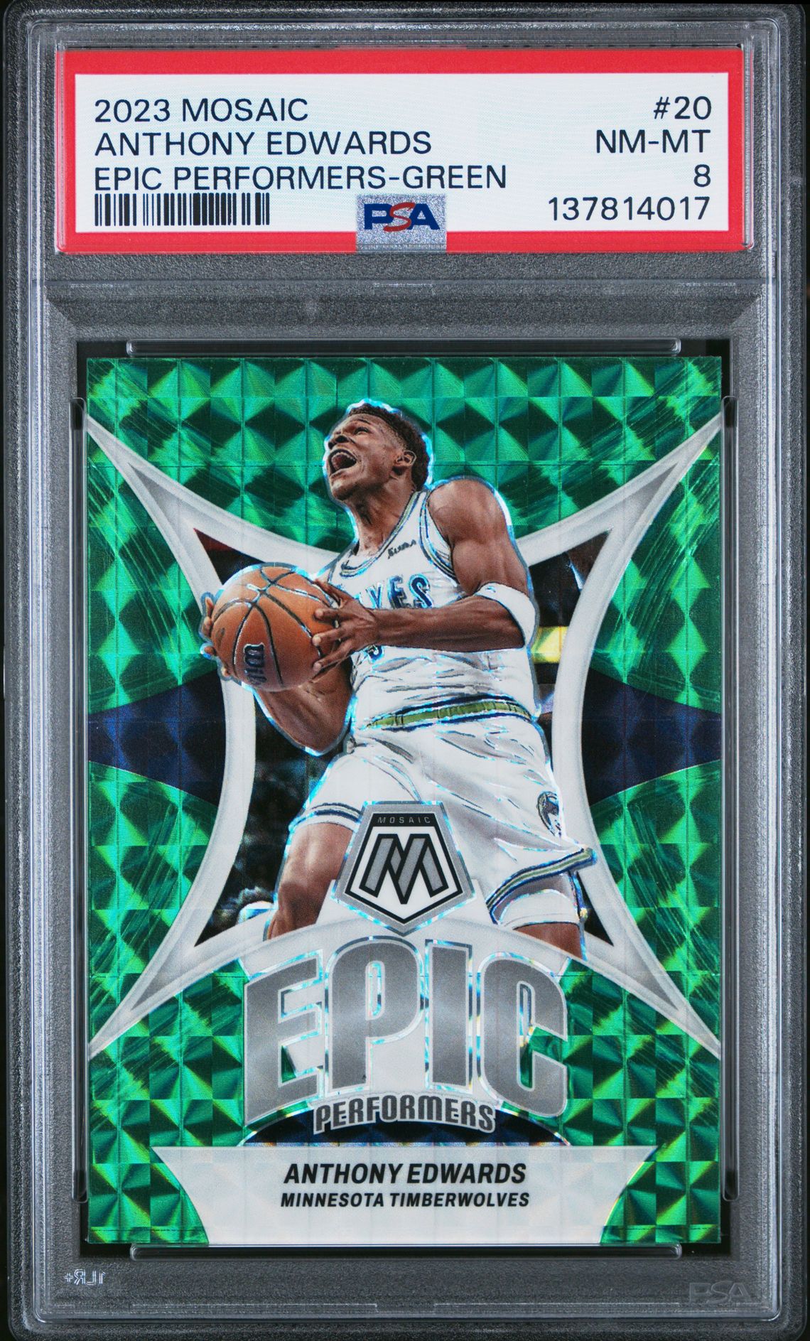 2023 Panini Mosaic Epic Performers Anthony Edwards #20 (Epic Performers-Green) Nm-Mt 8 front