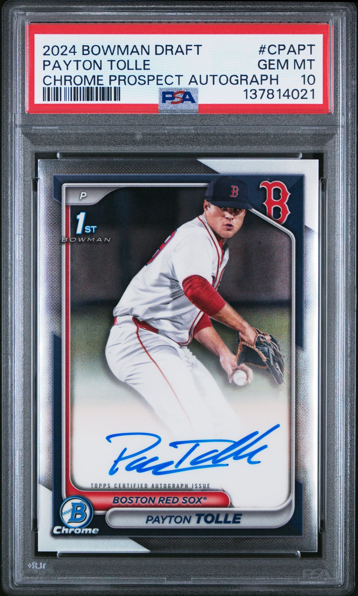 2024 Bowman Draft Chrome Prospect Autographs Payton Tolle #Cpapt Gem Mt 10 front