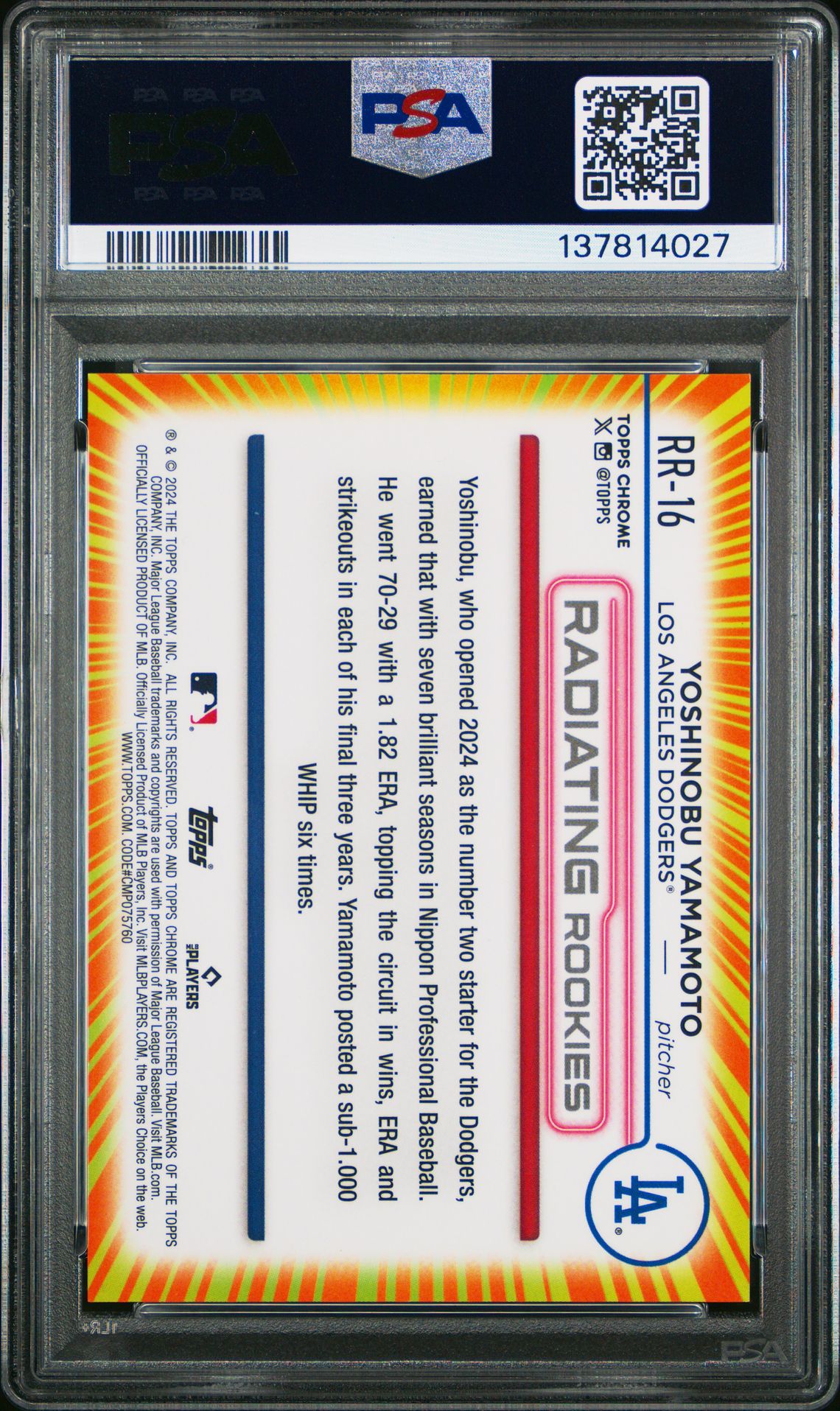 2024 Topps Chrome Radiating Rookies Yoshinobu Yamamoto #Rr16 Mint 9 back