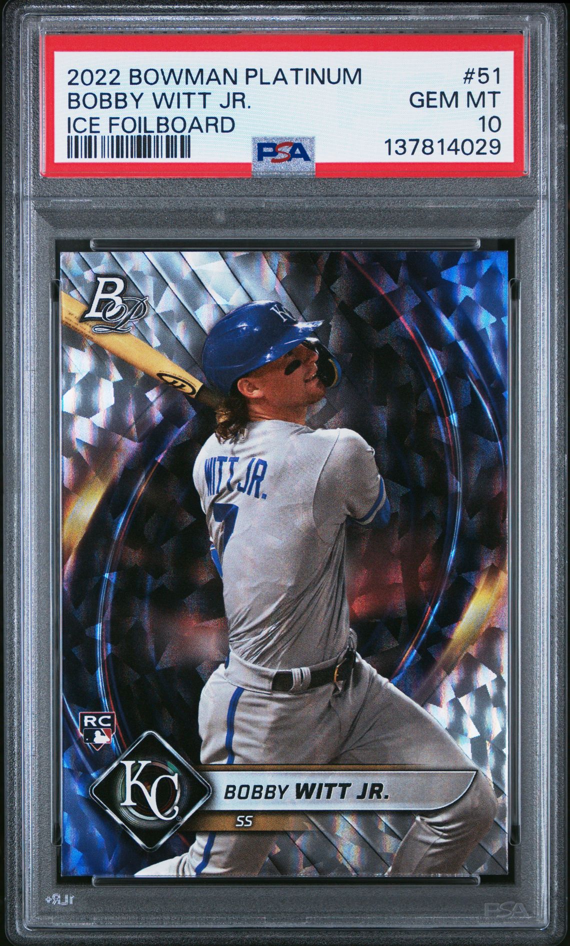 2022 Bowman Platinum Bobby Witt Jr. #51 (Ice Foilboard) Gem Mt 10 front