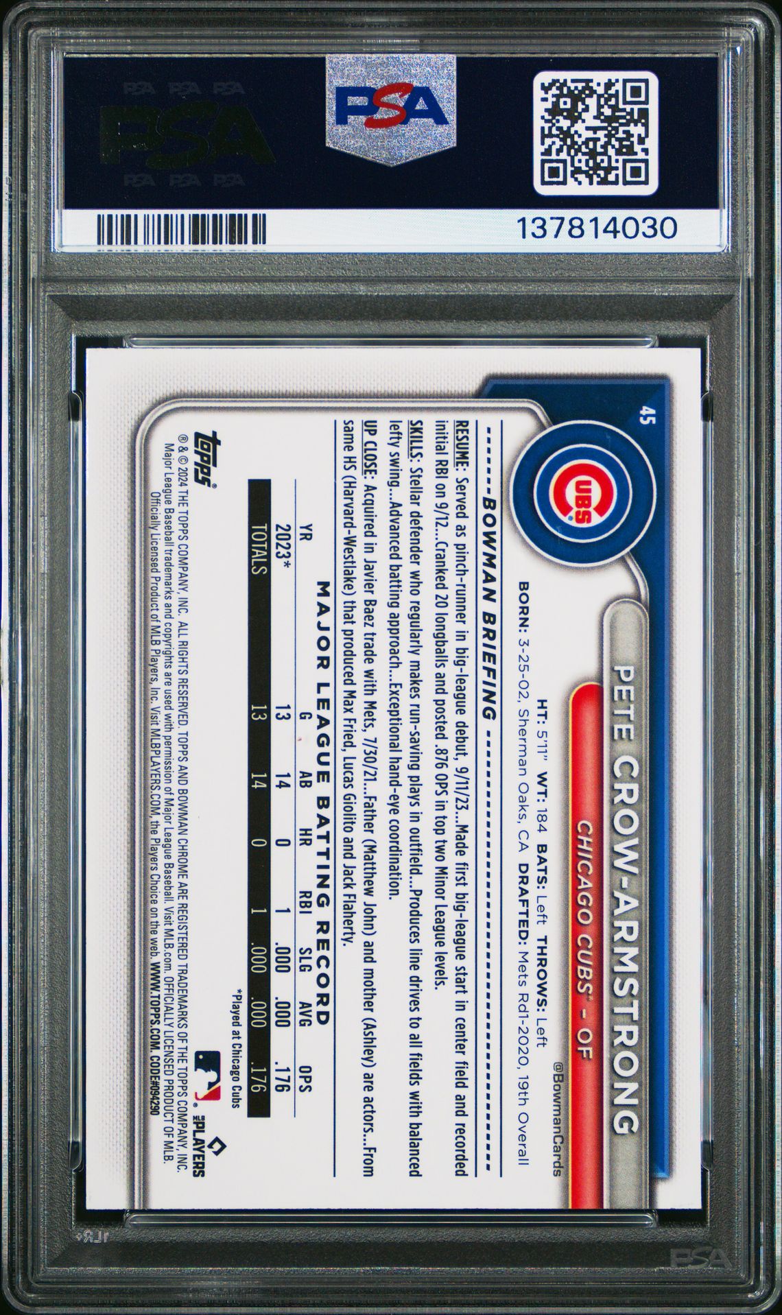 2024 Bowman Chrome Mega Box Pete Crow-Armstrong #45 Mint 9 back