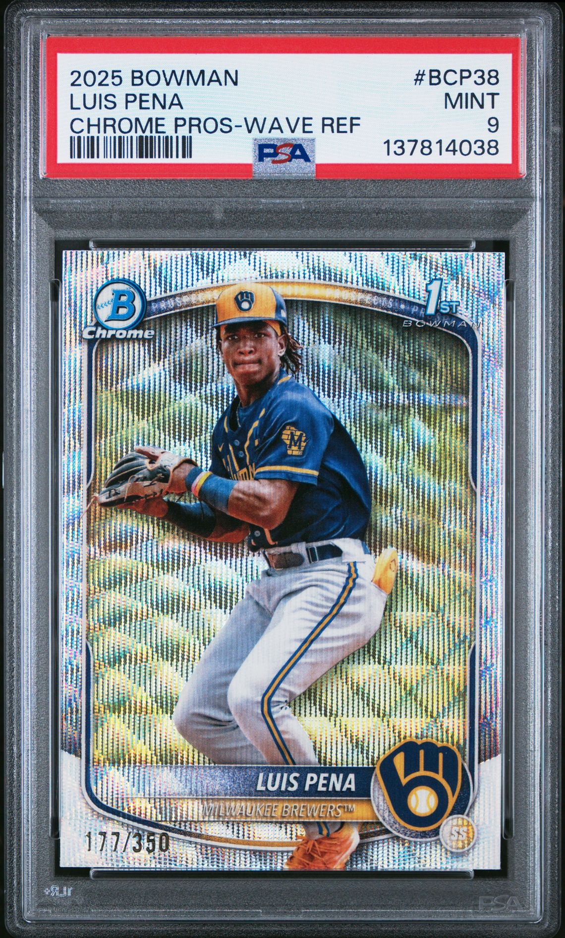 2025 Bowman Chrome Prospects Luis Pena #Bcp38 (Chrome Pros-Wave Ref) Mint 9 front