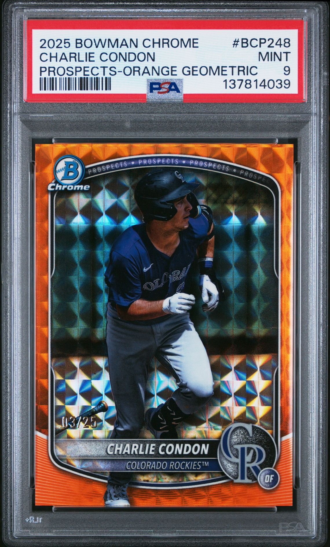 2025 Bowman Chrome Prospects Charlie Condon #Bcp248 (Prospects-Orange Geometric) Mint 9 front
