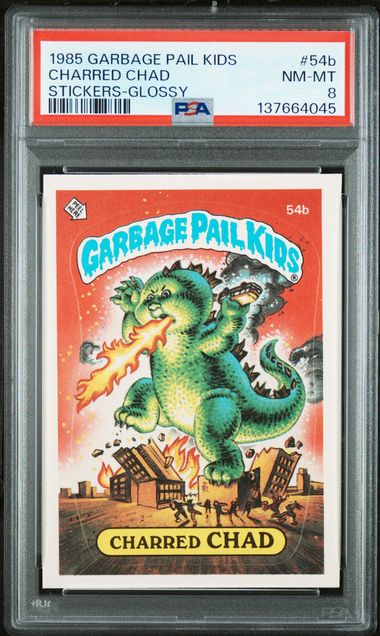 1985 Garbage Pail Kids Garbage Pail Kids Stickers GLOSSY #54B Charred Chad front