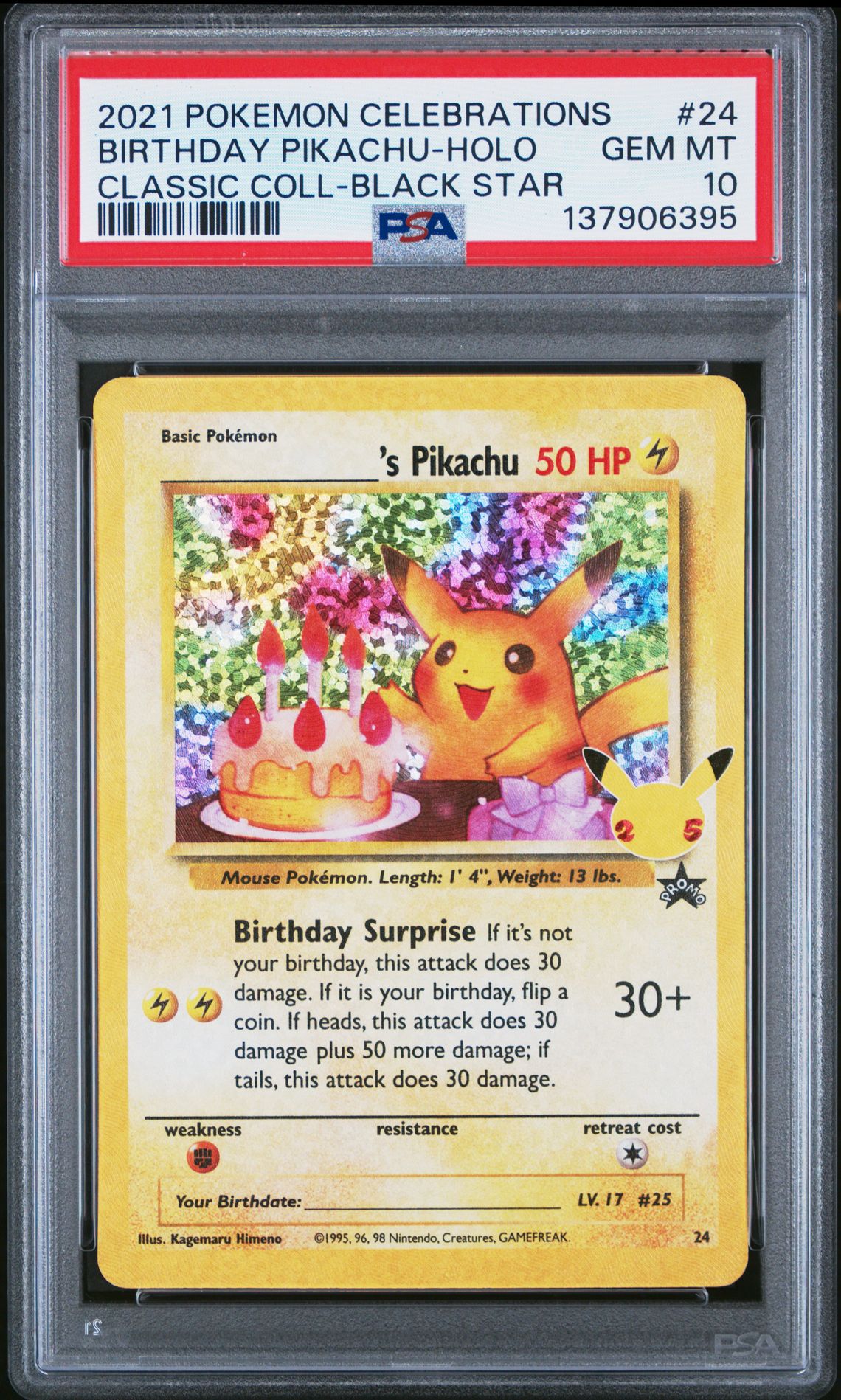 2021 Pokemon POKEMON CELEBRATIONS CLASSIC COLLECTION BLACK STAR #24 Birthday Pikachu Holo front