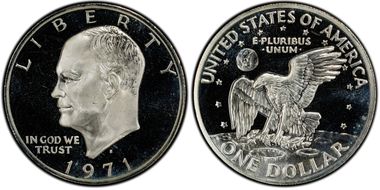 1971-S $1 Silver, Peg Leg PR67DCAM