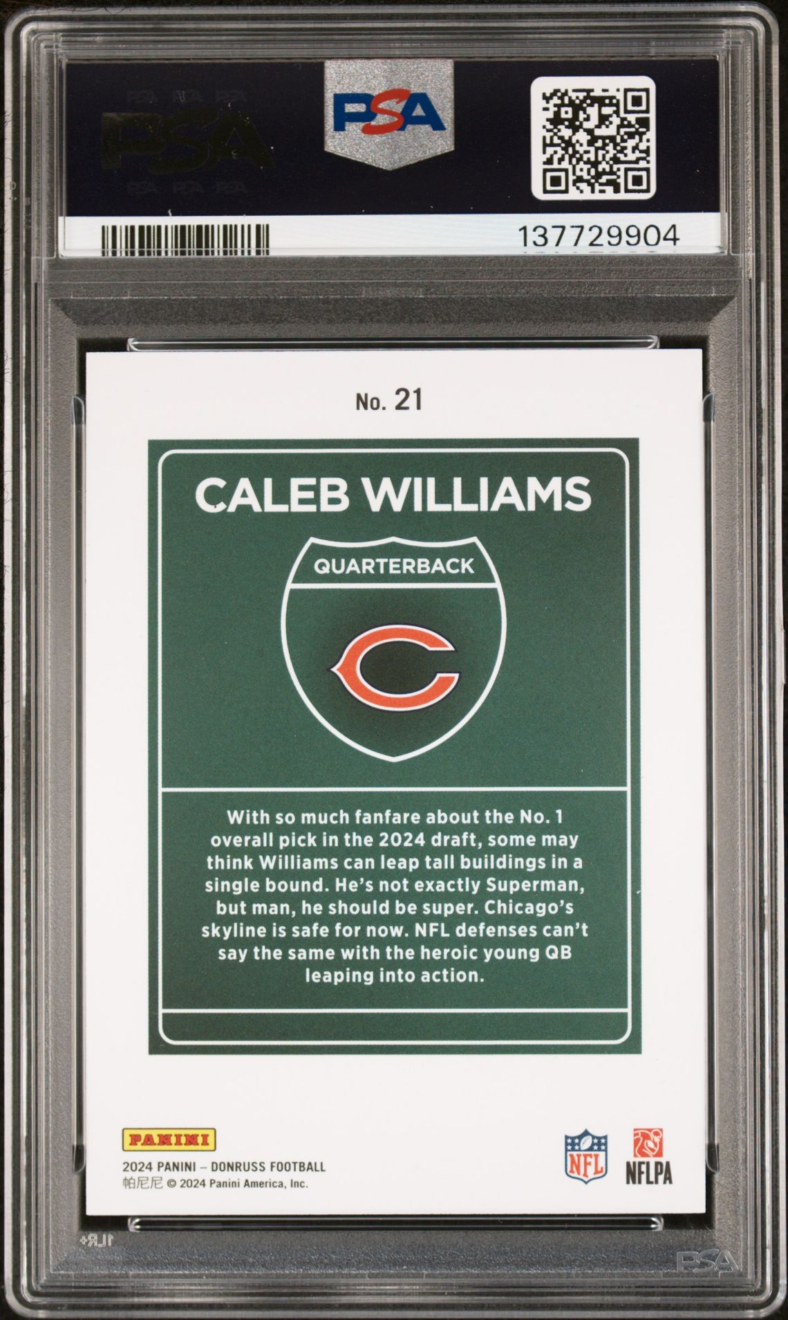 2024 Panini Donruss Downtown! Caleb Williams #21 Mint 9 back