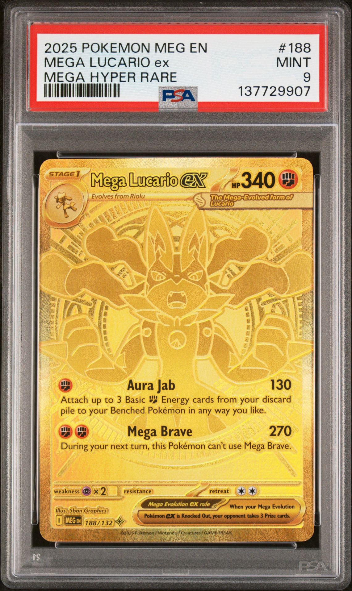 2025 Pokemon Meg En-Mega Evolution Mega Lucario Ex #188 (Mega Hyper Rare) Mint 9 front