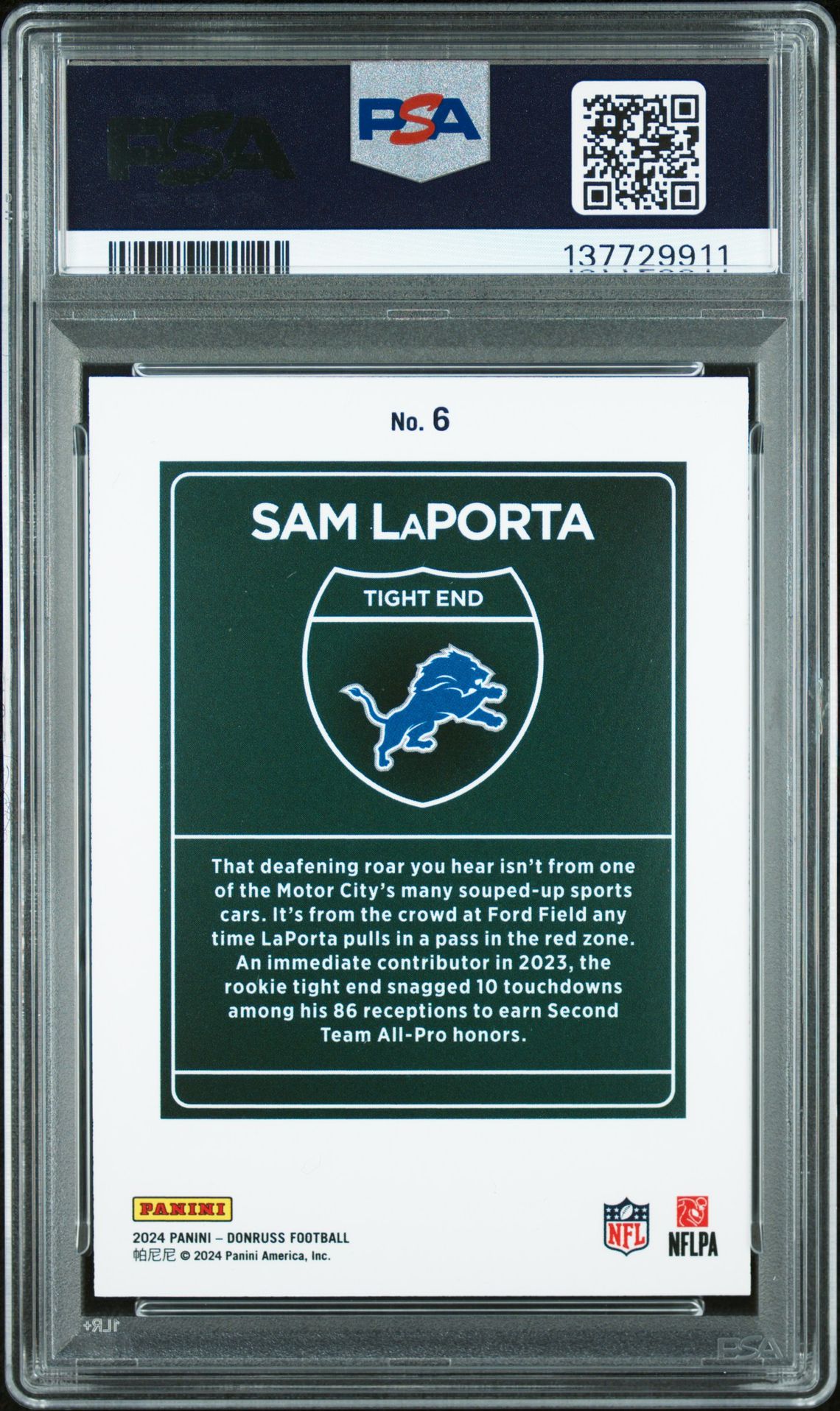2024 Panini Donruss Downtown! Sam Laporta #6 Nm-Mt 8 back
