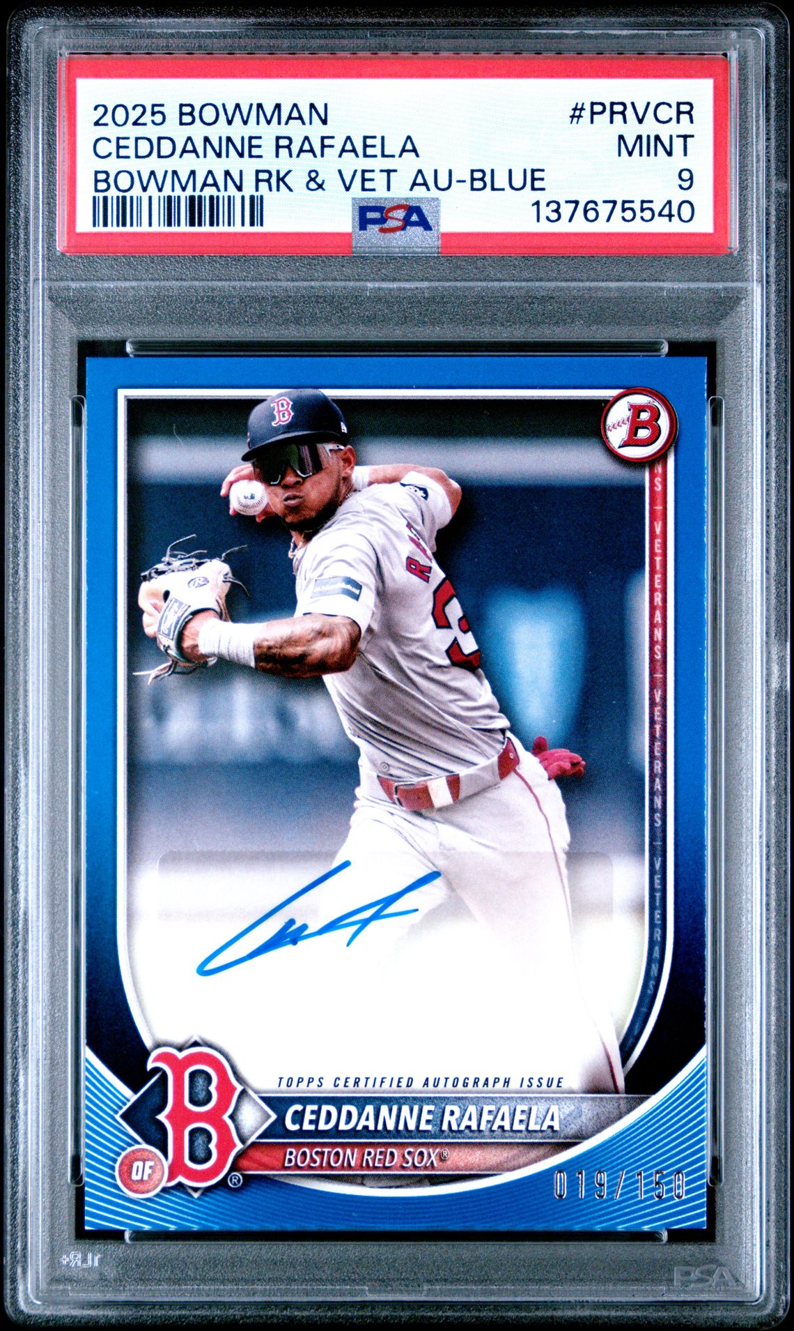 2025 Bowman Bowman Rookies And Veterans Autographs Ceddanne Rafaela #Prvcr (Bowman Rk & Vet Au-Blue) Mint 9 front