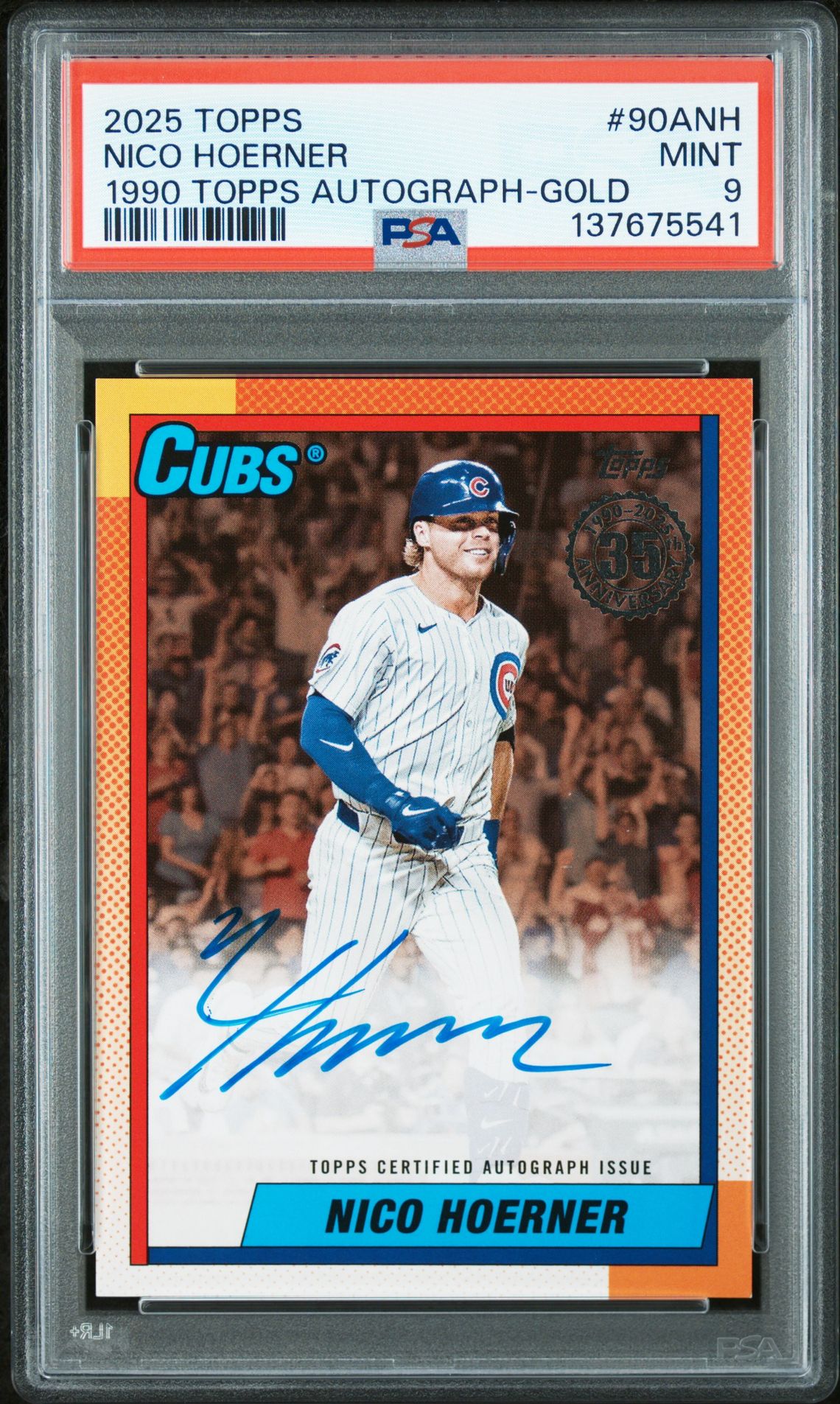 2025 Topps 1990 Topps Baseball Autographs Nico Hoerner #90Anh (1990 Topps Autograph-Gold) Mint 9 front