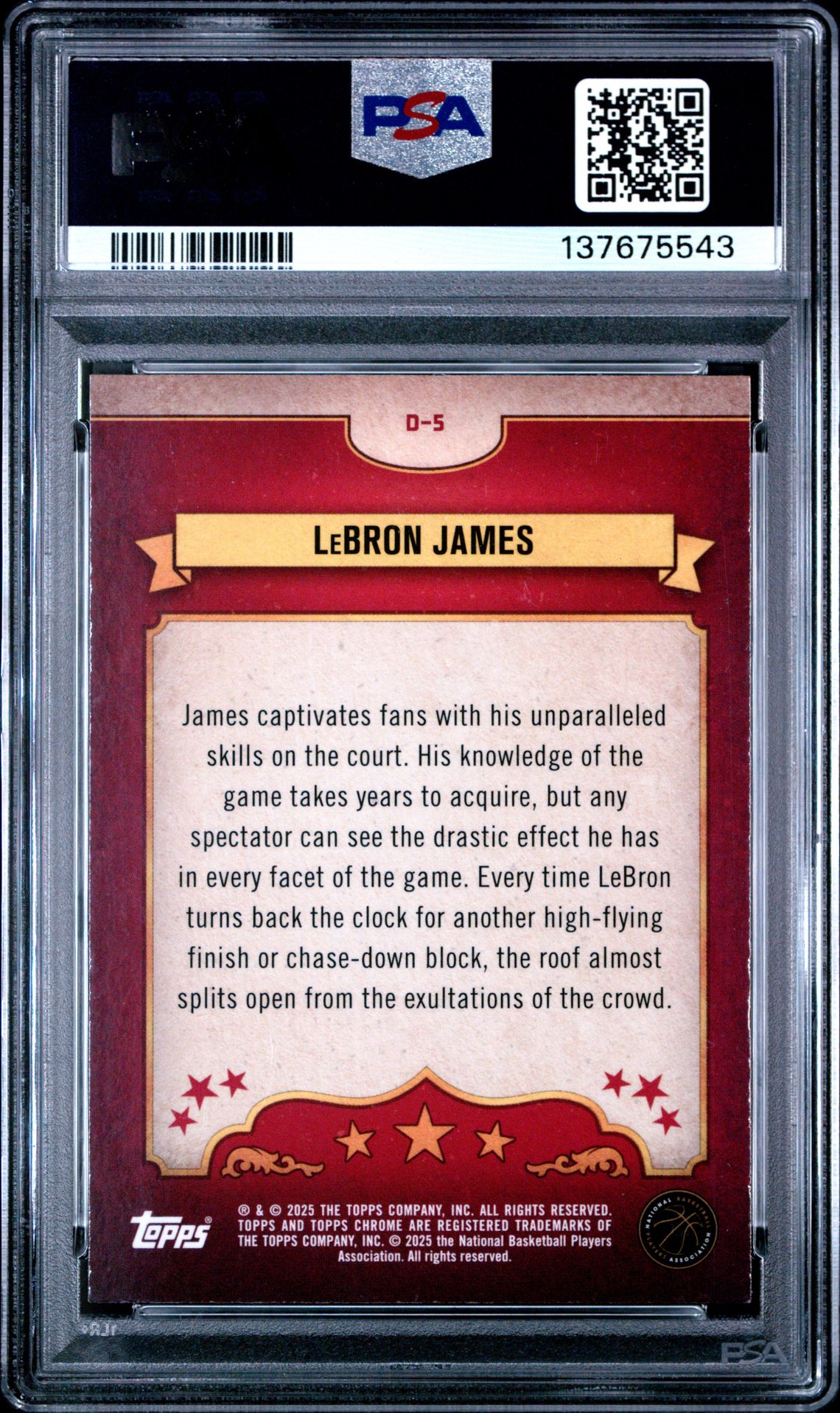 2024 Topps Chrome Dippers Lebron James #D5 Mint 9 back