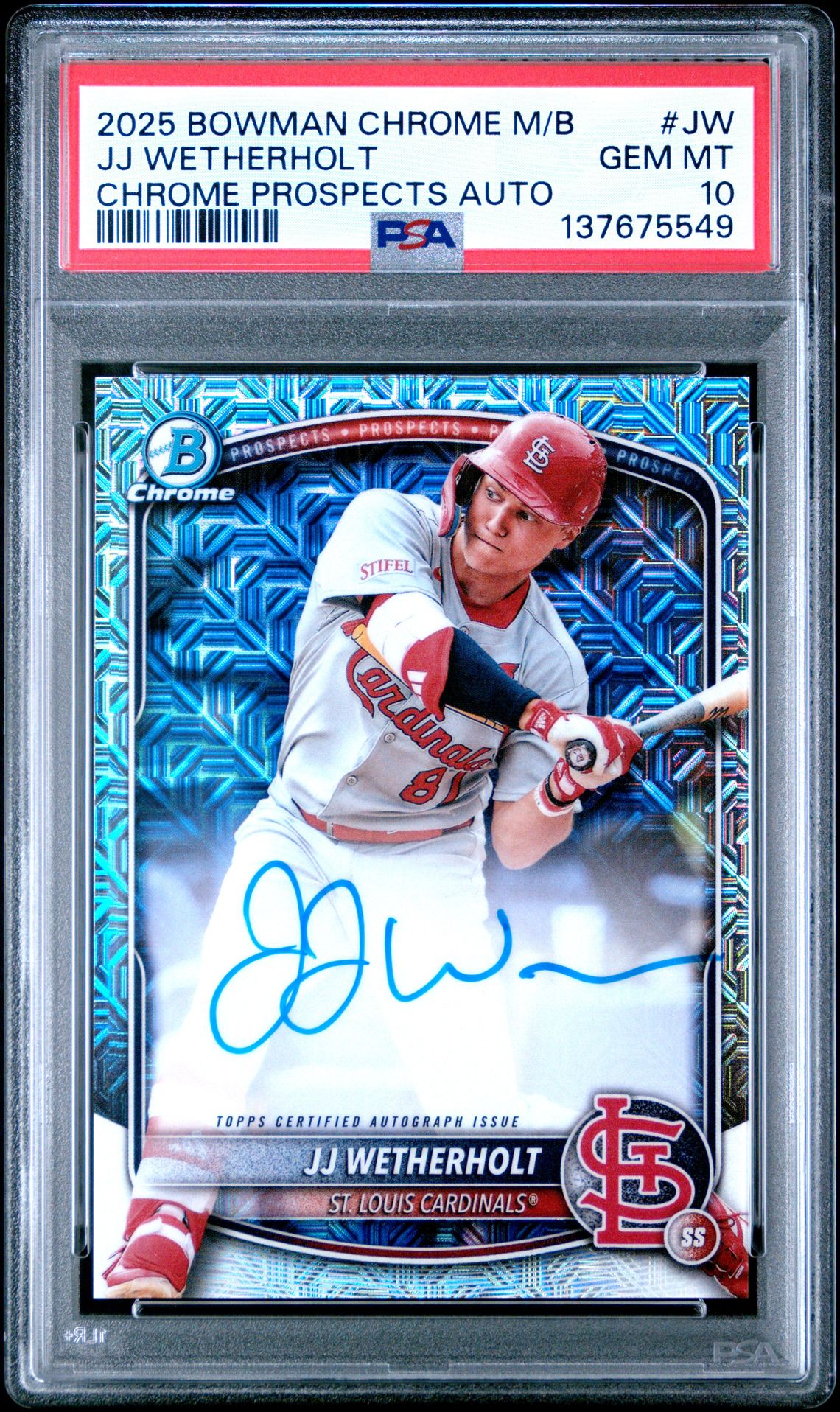 2025 Bowman Chrome Mega Box Chrome Prospects Autographs Jj Wetherholt #Jw Gem Mt 10 front