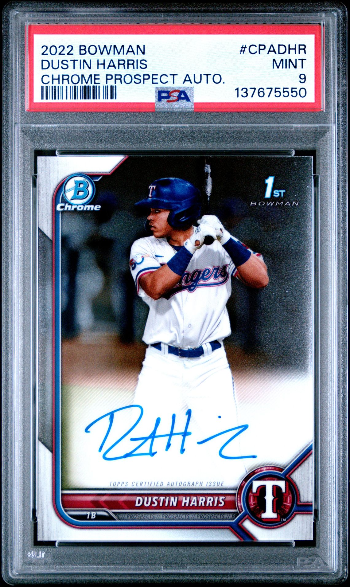2022 Bowman Chrome Prospect Autographs Dustin Harris #Cpadhr (Chrome Prospect Auto.) Mint 9 front