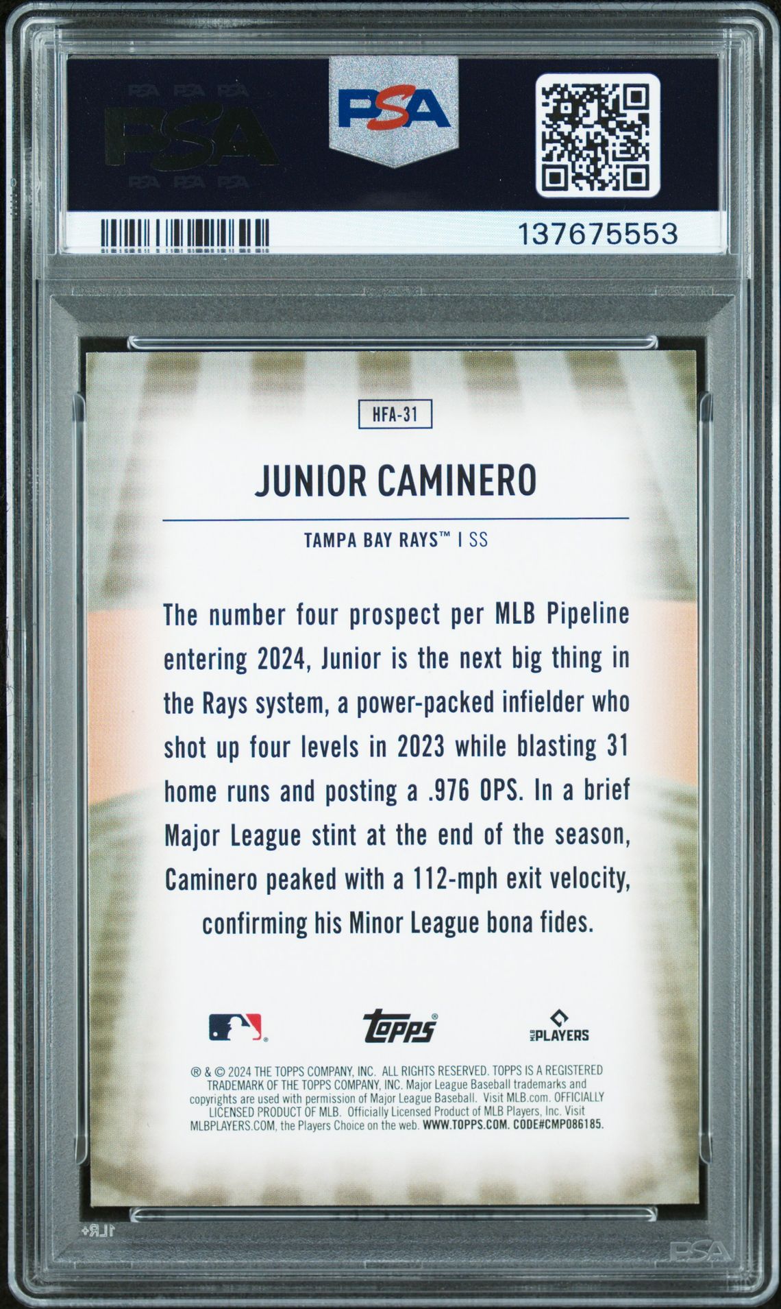 2024 Topps Home Field Advantage Junior Caminero #Hfa31 (Update) Mint 9 back