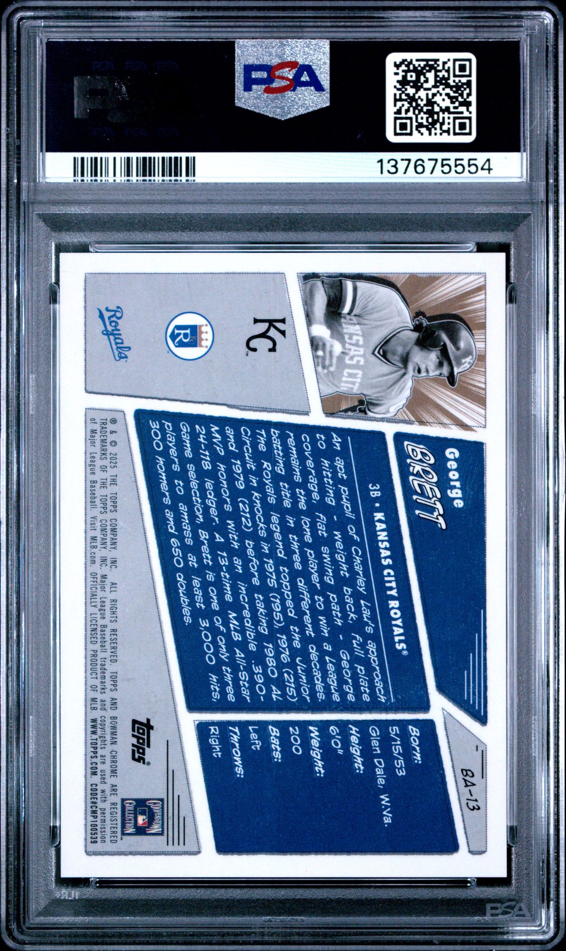 2025 Bowman Anime George Brett #Ba13 Gem Mt 10 back