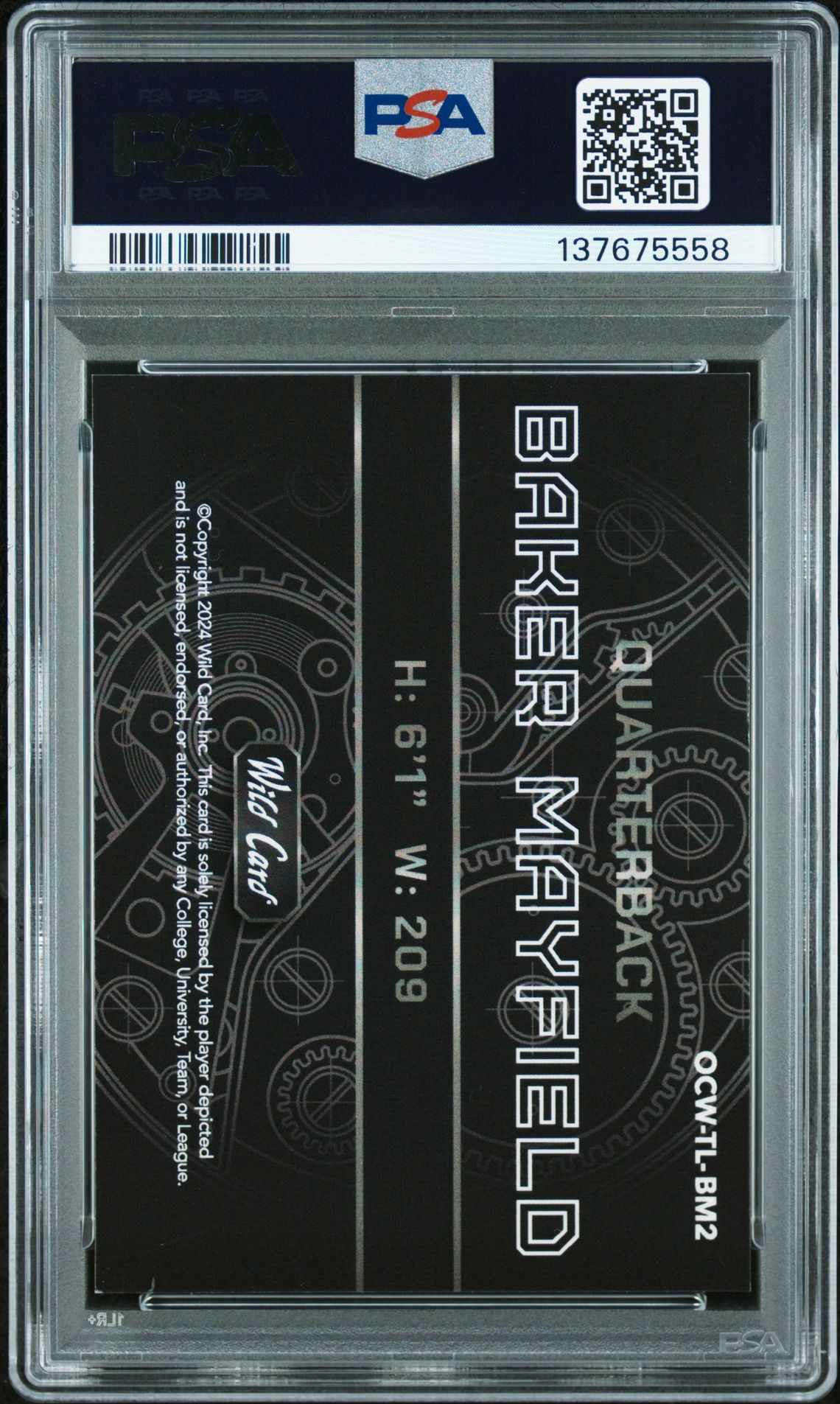 2024 Wild Card Qb1 On The Clock Brick Baker Mayfield #Bm2 (Teal-Mojo-Purple) Mint 9 back