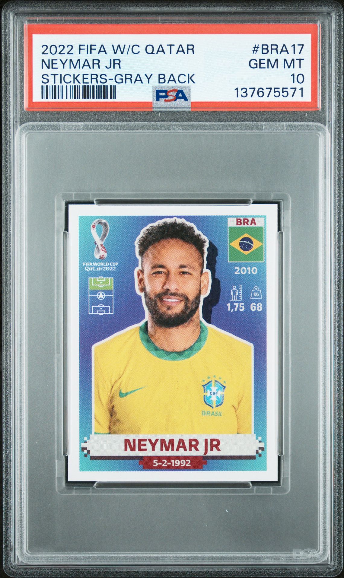 2022 Panini Fifa World Cup Qatar Stickers Neymar Jr #Bra17 (Stickers-Gray Back) Gem Mt 10 front